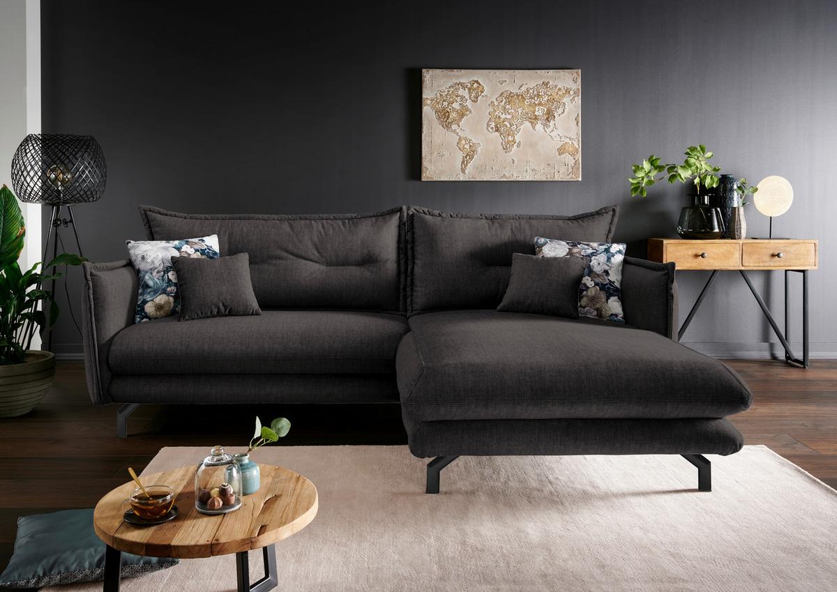 Wohnlandschaft Lava Anthrazit Velours - Türkis/Anthrazit, MODERN, Textil/Metall (255/180cm) - Livetastic