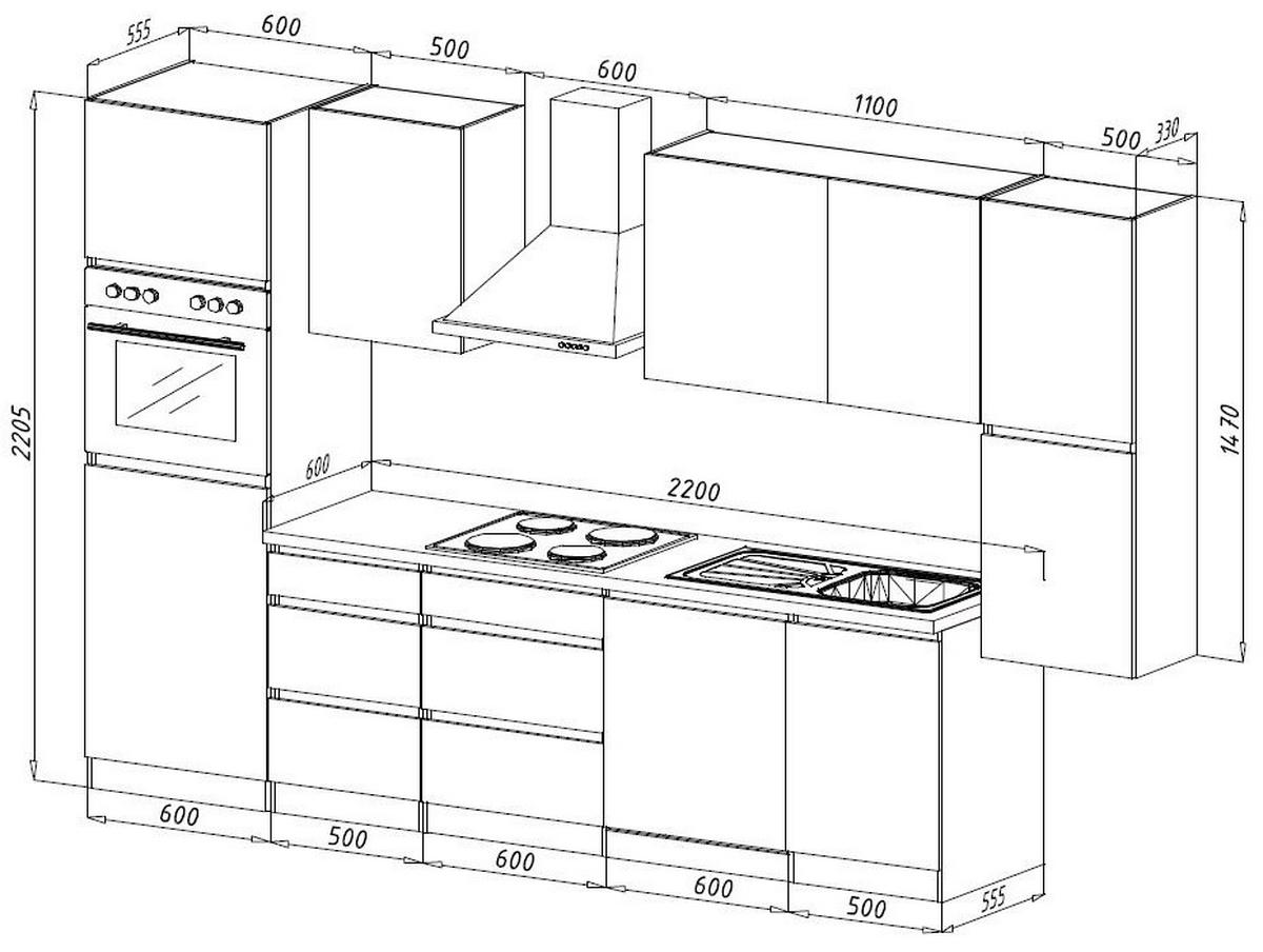 Küchenzeile Premium m. Geräte Weiß/Eiche Dekor B: ca. 330 cm - Eichefarben/Weiß Hochglanz, Basics, Holzwerkstoff (330cm) - Respekta