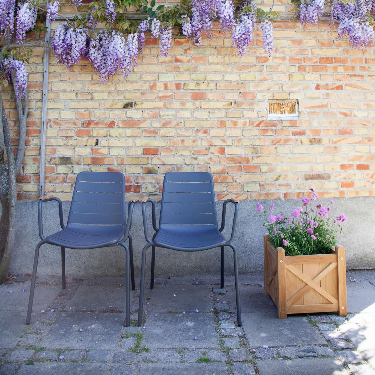 Gartenstuhl Parc Anthrazit/Teak stapelbar - Anthrazit/Naturfarben, Natur, Holz/Metall (58/80/58cm) - Gardenson