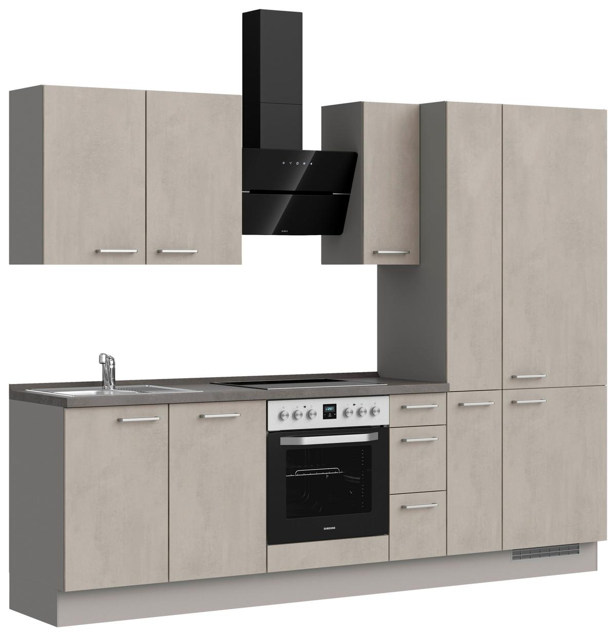 Küchenblock Riva High m. Geräten Grau - Schieferfarben/Edelstahlfarben, MODERN, Holzwerkstoff/Metall (270cm) - Nobilia