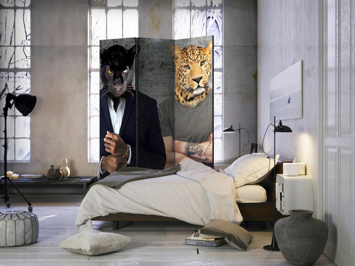 Paravan Different Faces, 3-Delni, Dvostranski - črna/bež, Basics, tekstil/les (135/172/3cm) - artgeist