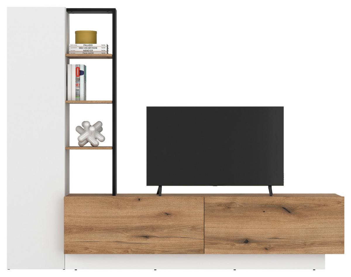 Ansamblu mobilier camera de zi TEVISA - alb/culoare lemn stejar, Modern, material pe bază de lemn (230/180/41,6cm) - Modern Living