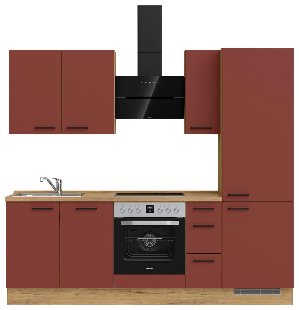 Küchenblock Easytouch High m. Geräten Dunkelrot - Eichefarben/Schwarz, MODERN, Holzwerkstoff/Metall (240cm) - Nobilia