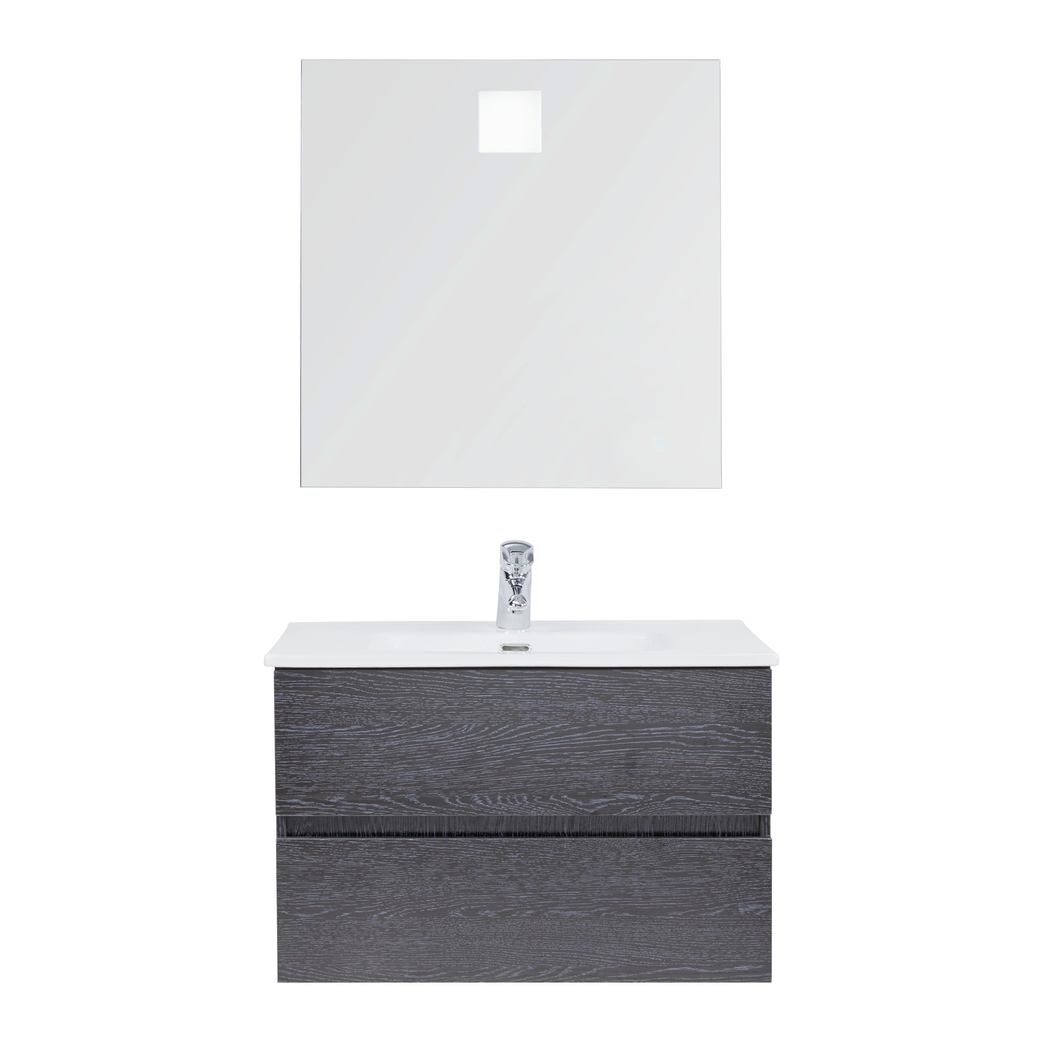 Moderna Kopalnica Matteo, Črna, Led - črna/bela, Moderno, steklo/leseni material (76/50/46,5cm) - Bessagi Home