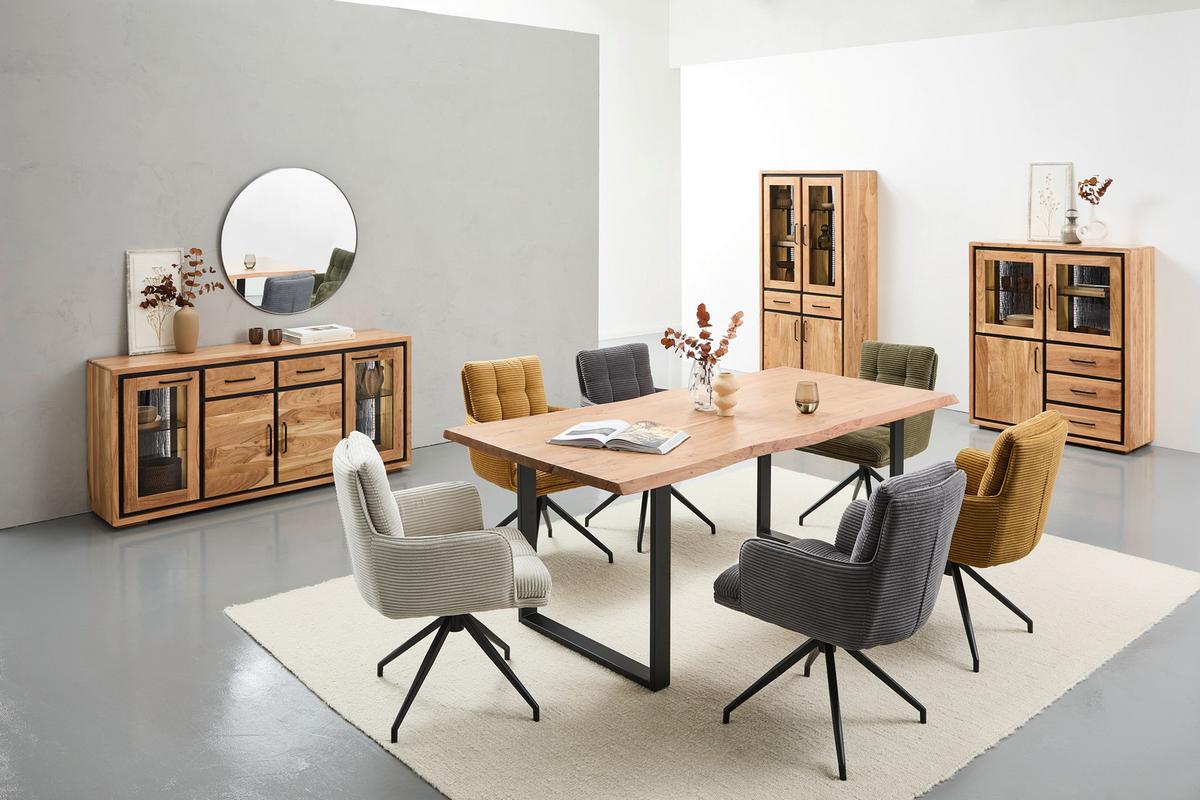 KRZESŁO Z PODŁOKIETNIKAMI POLLY -EXKLUSIV- - jasnoszary/czarny, Design, metal/tkanina (66/89/64cm) - Stylife