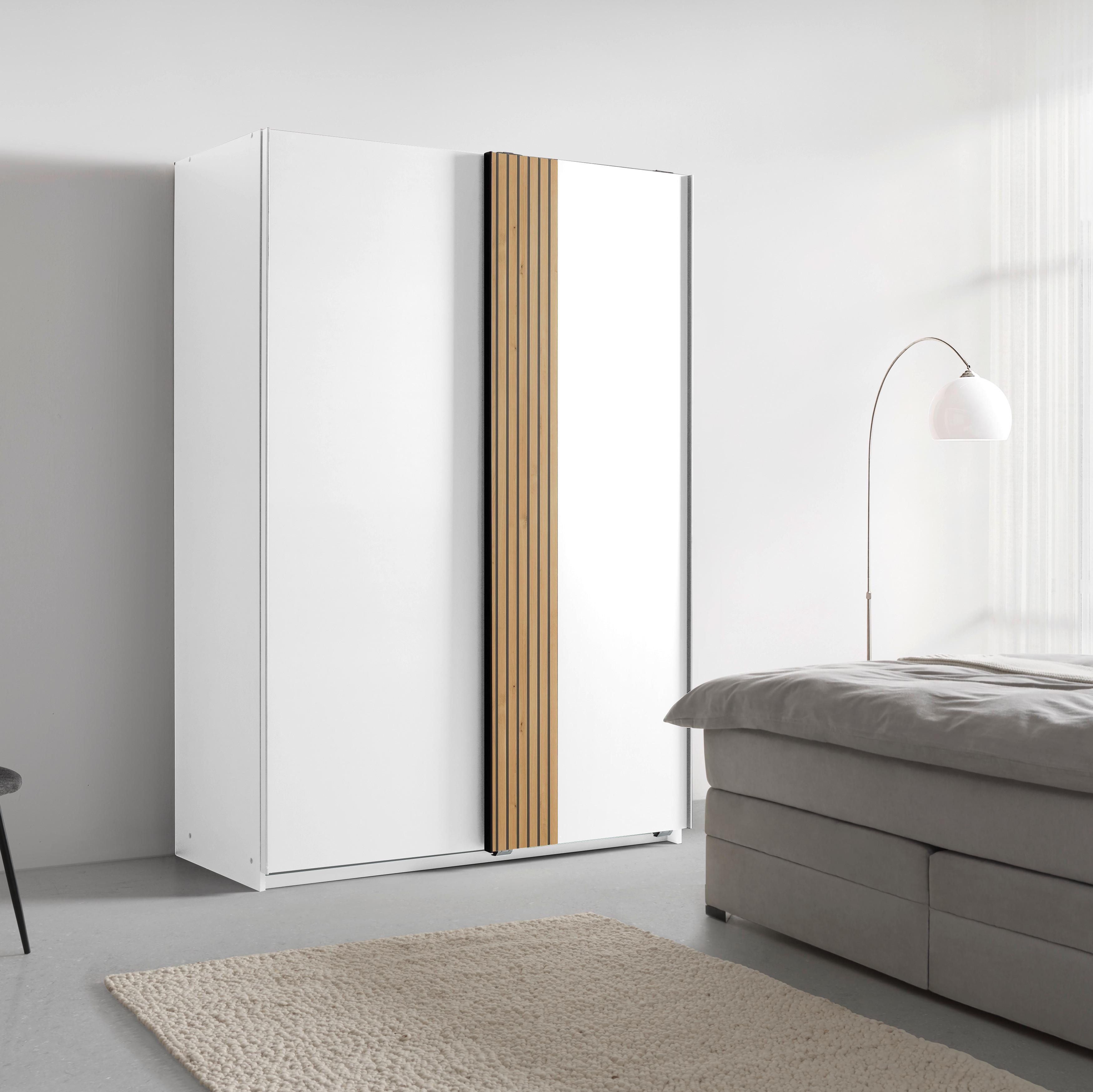 Schwebetürenschrank Sila in Weiss/Eiche Artisan - Weiss/Eiche Artisan, Konventionell, Holzwerkstoff/Metall (135/198/65cm) - Mömax