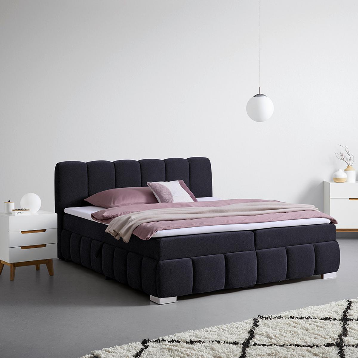 Boxbett Elaris Schwarz ca. 140x200cm - Chromfarben/Schwarz, KONVENTIONELL, Kunststoff/Textil (140/200cm) - Mömax