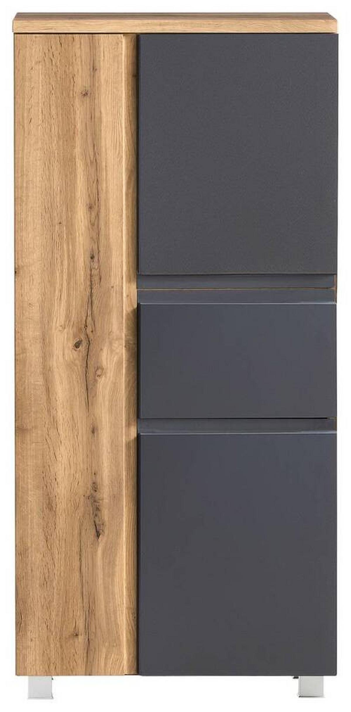 Midischrank Varese ca. 65x130 cm Grau/Eiche - Eiche Wotan/Silberfarben, MODERN, Holzwerkstoff/Kunststoff (65/130/35cm) - Held