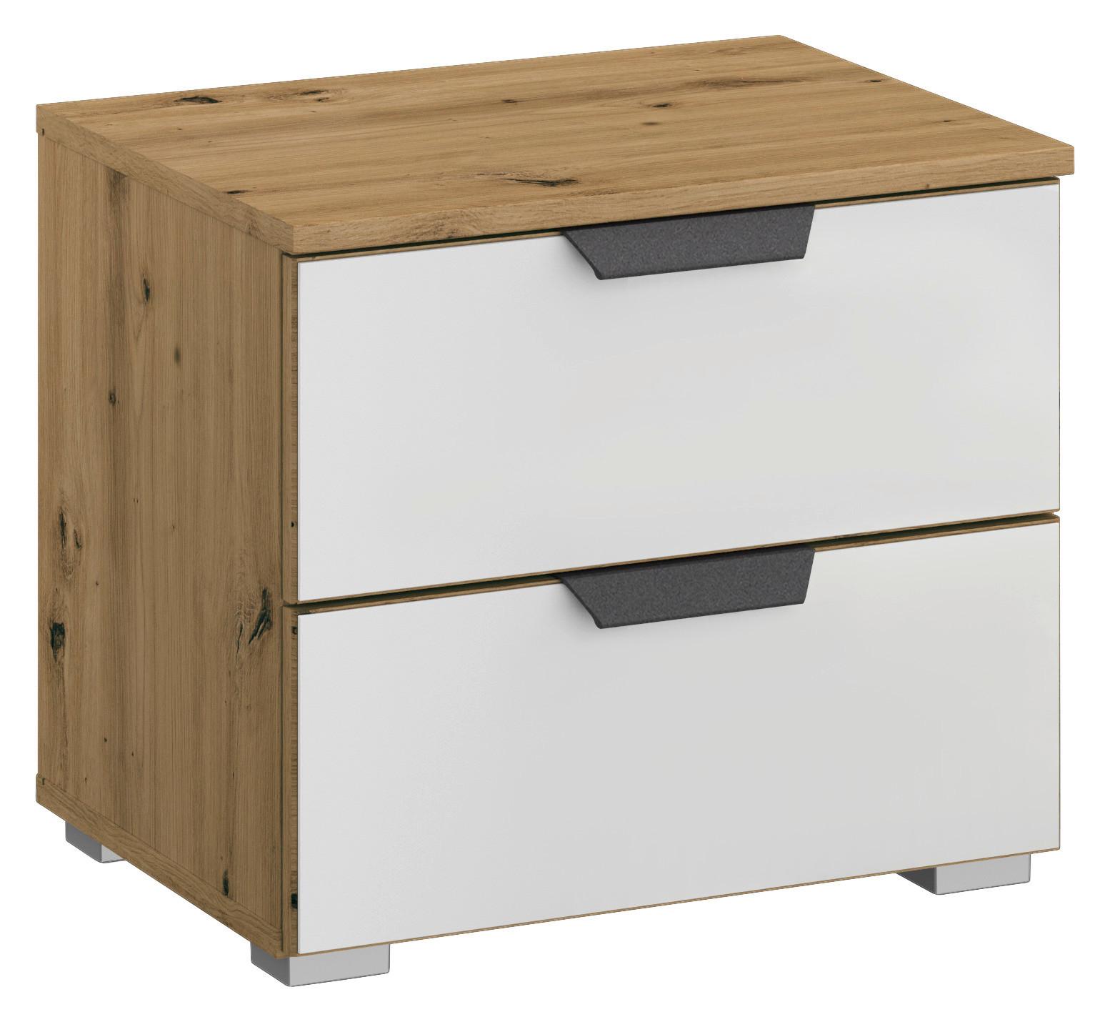 NOPTIERA ARTEMIS - alb/stejar Artisan, Modern, sticlă/material pe bază de lemn (47/43/42cm) - Modern Living