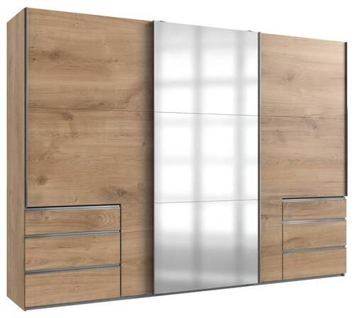 Schwebetürenschrank Level 36A ca. 300x216 cm Eiche m.Spiegel - Chromfarben/Eichefarben, MODERN, Glas/Holzwerkstoff (300/216/65cm) - MID.YOU