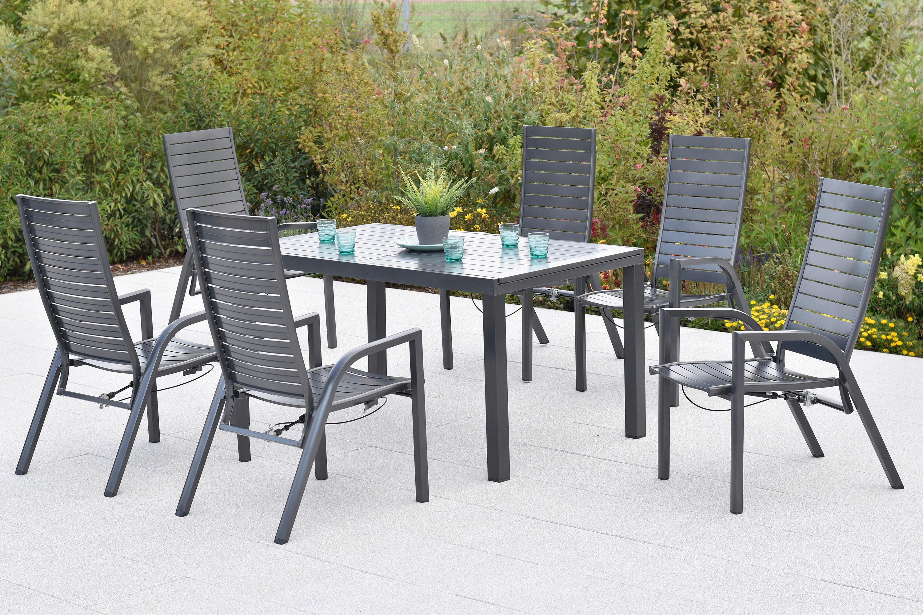 Gartentischgruppe Siros 7-tlg. Graphitfarben - Graphitfarben, KONVENTIONELL, Metall - Gardenson