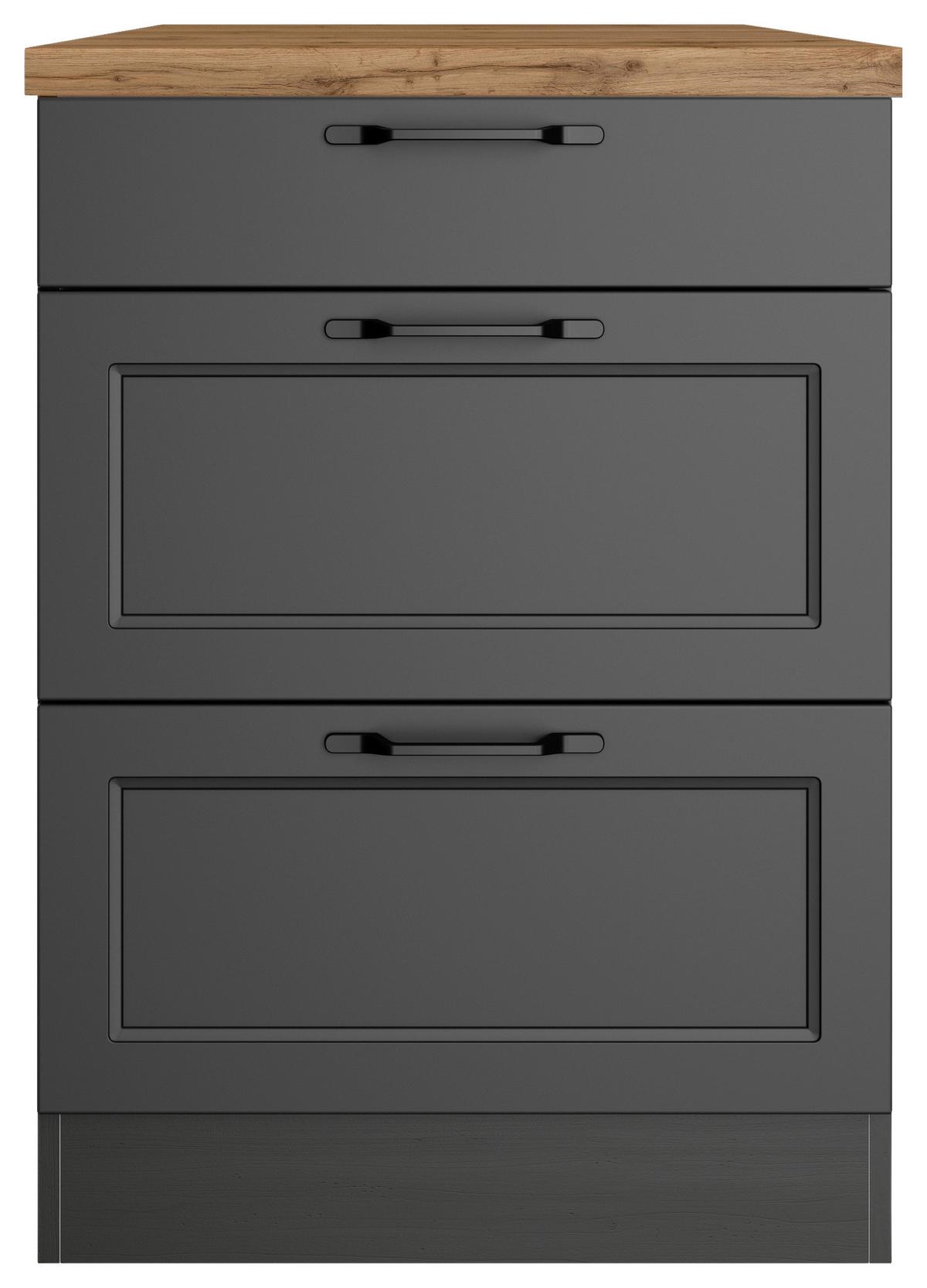 Küchenunterschrank Meran 60x86x60 cm Grau/Eiche - Eiche Wotan/Schwarz, LIFESTYLE, Holzwerkstoff/Metall (60/86/60cm) - Held