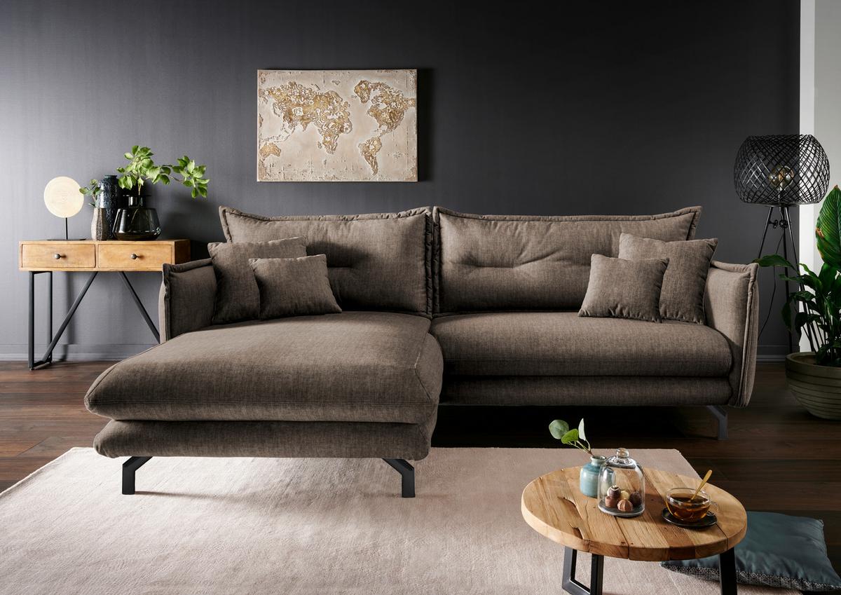 Wohnlandschaft Lava Braun Velours - Türkis/Schwarz, MODERN, Textil/Metall (180/255cm) - Livetastic