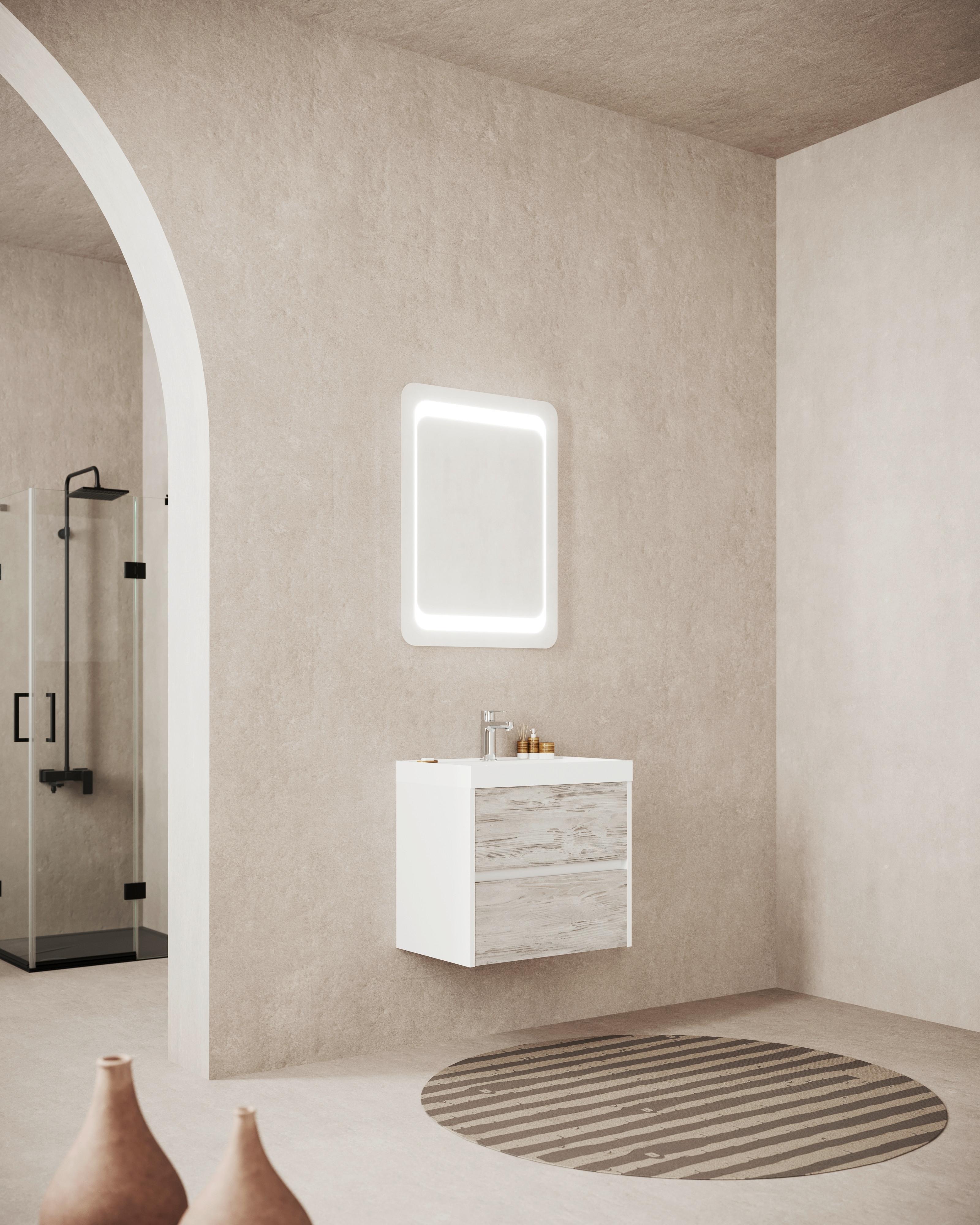 Element S Umivaonikom Portofino - hrast sivi/bijela visoki sjaj, Moderno, drvni materijal/prirodni materijali (60/51/40cm)