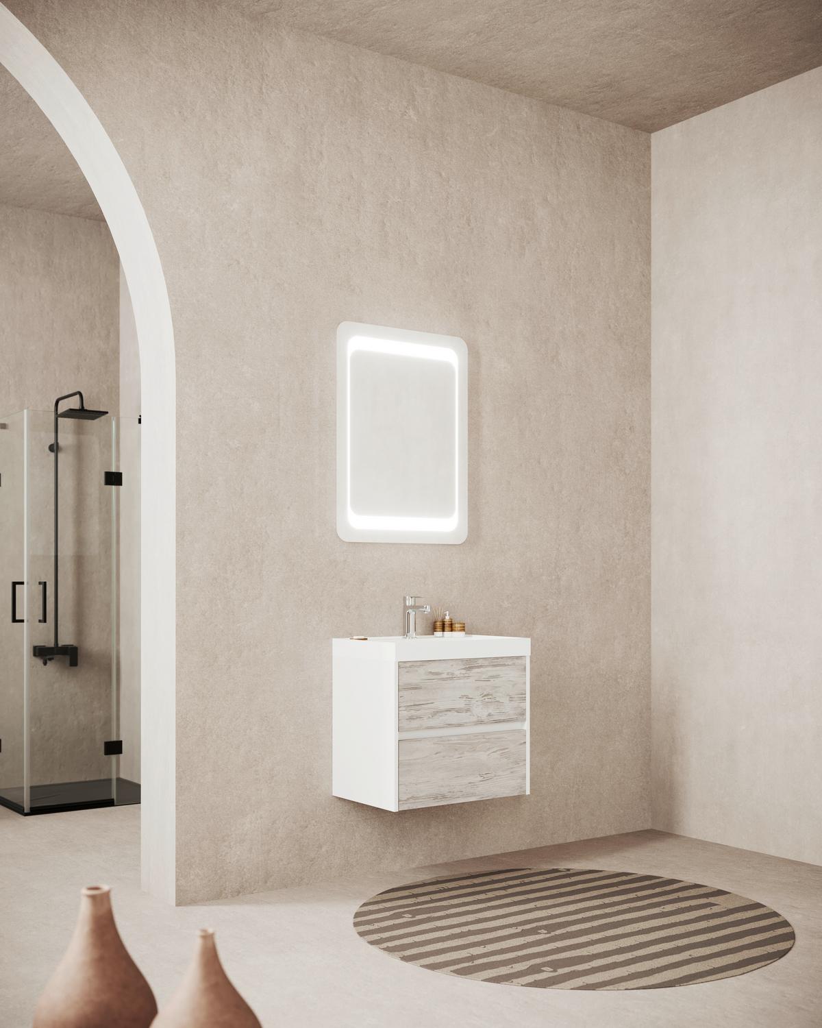 Element S Umivaonikom Portofino - hrast sivi/bijela visoki sjaj, Moderno, drvni materijal/prirodni materijali (60/51/40cm)