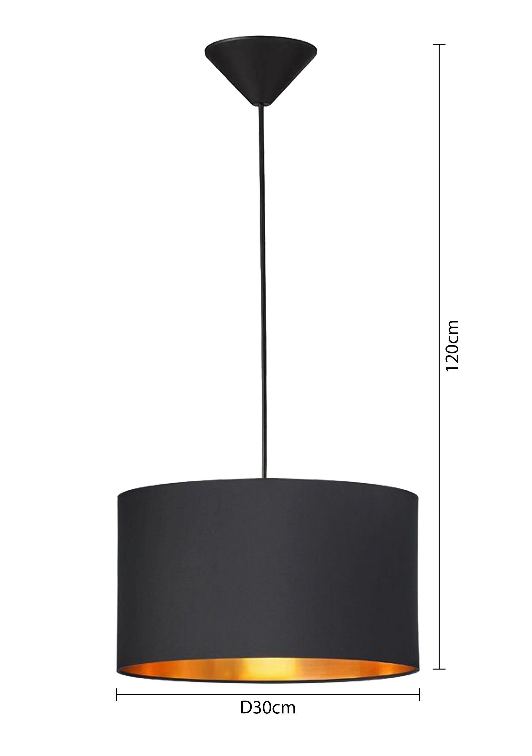 Függőlámpa Goldi - fekete/aranyszínű, Modern, textil/fém (30/120cm) - Mömax