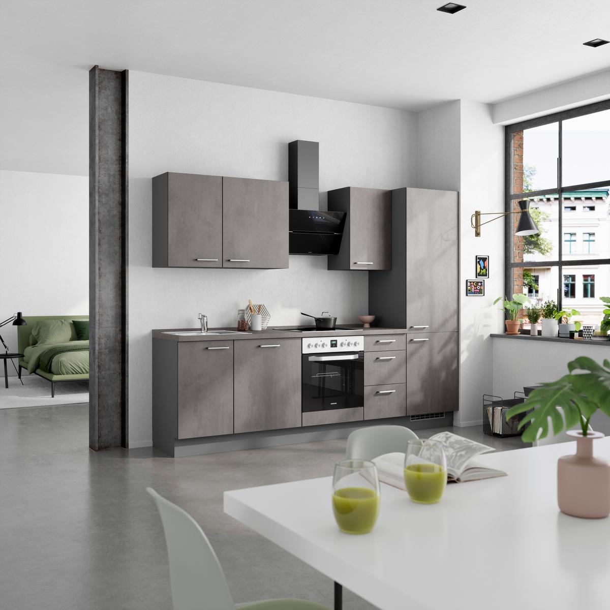 Küchenblock Riva High m. Geräten Schieferfarben - Schieferfarben/Edelstahlfarben, MODERN, Holzwerkstoff/Metall (270cm) - Nobilia
