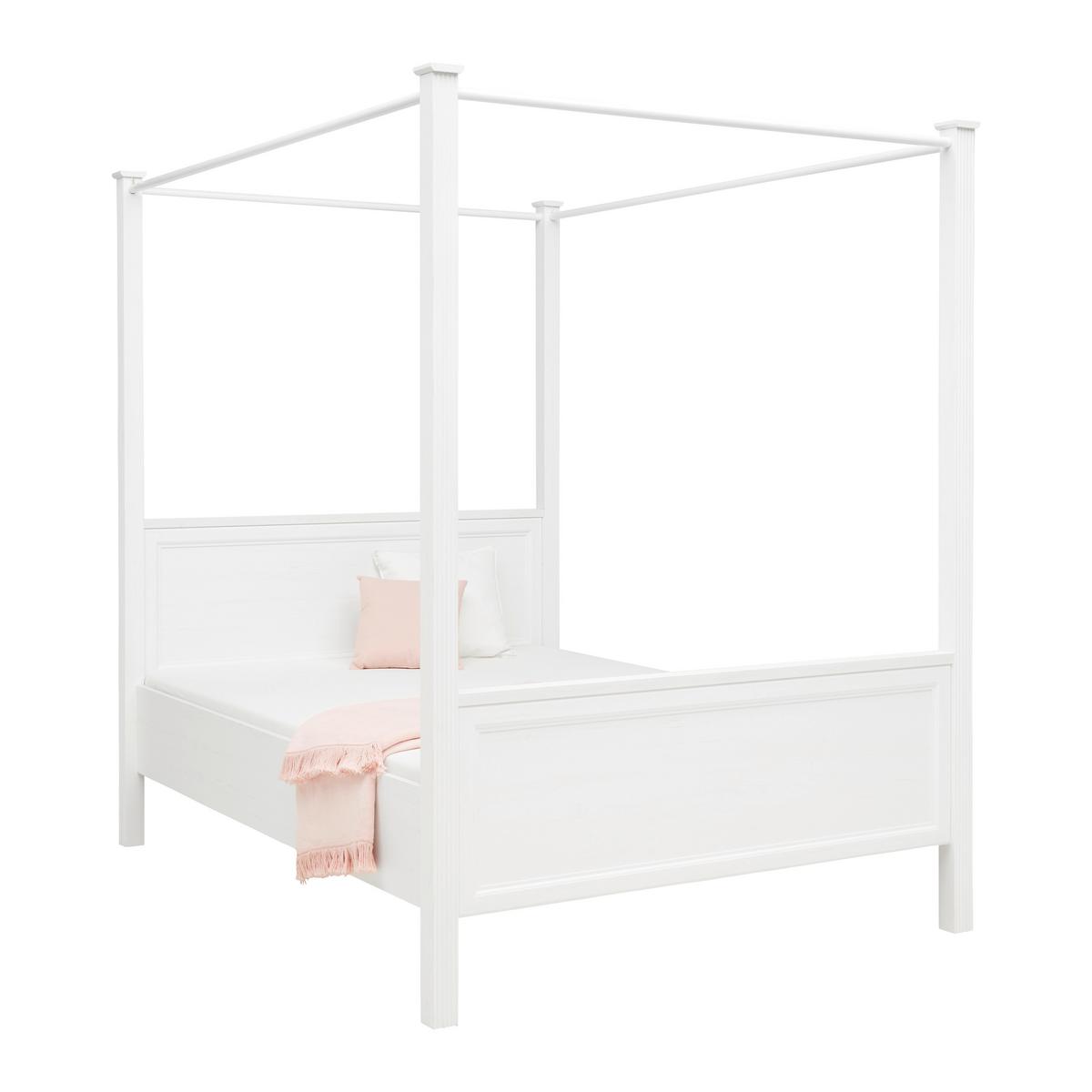 Himmelbett Marilou in Weiß ca. 140x200cm - Weiss/Schwarz, Romantik / Landhaus, Holzwerkstoff/Kunststoff (140/200cm) - Zandiara