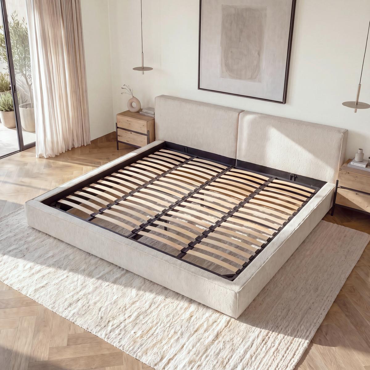 Familienpolsterbett Serena Elfenbein ca. 270x200 cm - Elfenbein/Schwarz, MODERN, Holz/Kunststoff (270/200cm) - Bessagi Home