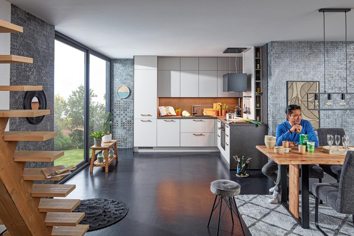 Bucătărie la comandă Laser - gri închis/nisipiu, Konventionell, material pe bază de lemn (295/227cm) - Nobilia