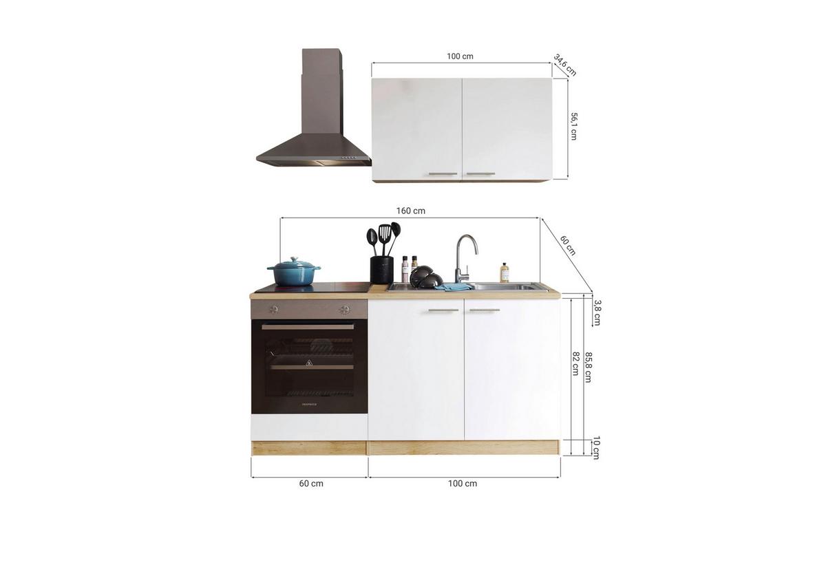 Majhna Kuhinja Z Aparati Merle, 160cm - barve hrasta/bela, Design, kovina/leseni material (160cm) - Respekta