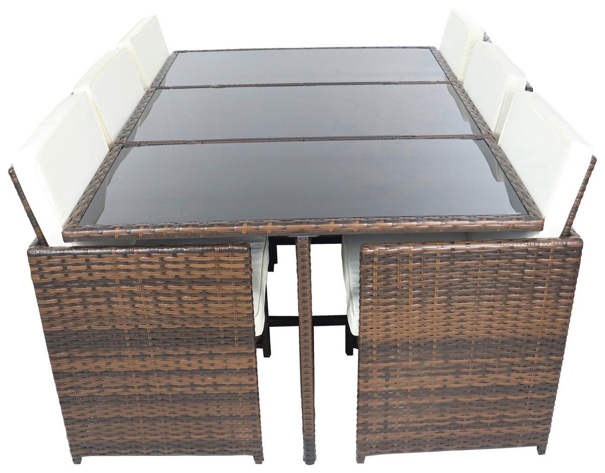 GARTENTISCHGRUPPE RALOSO - Creme/Braun, Modern, Glas/Kunststoff - Ambia Garden