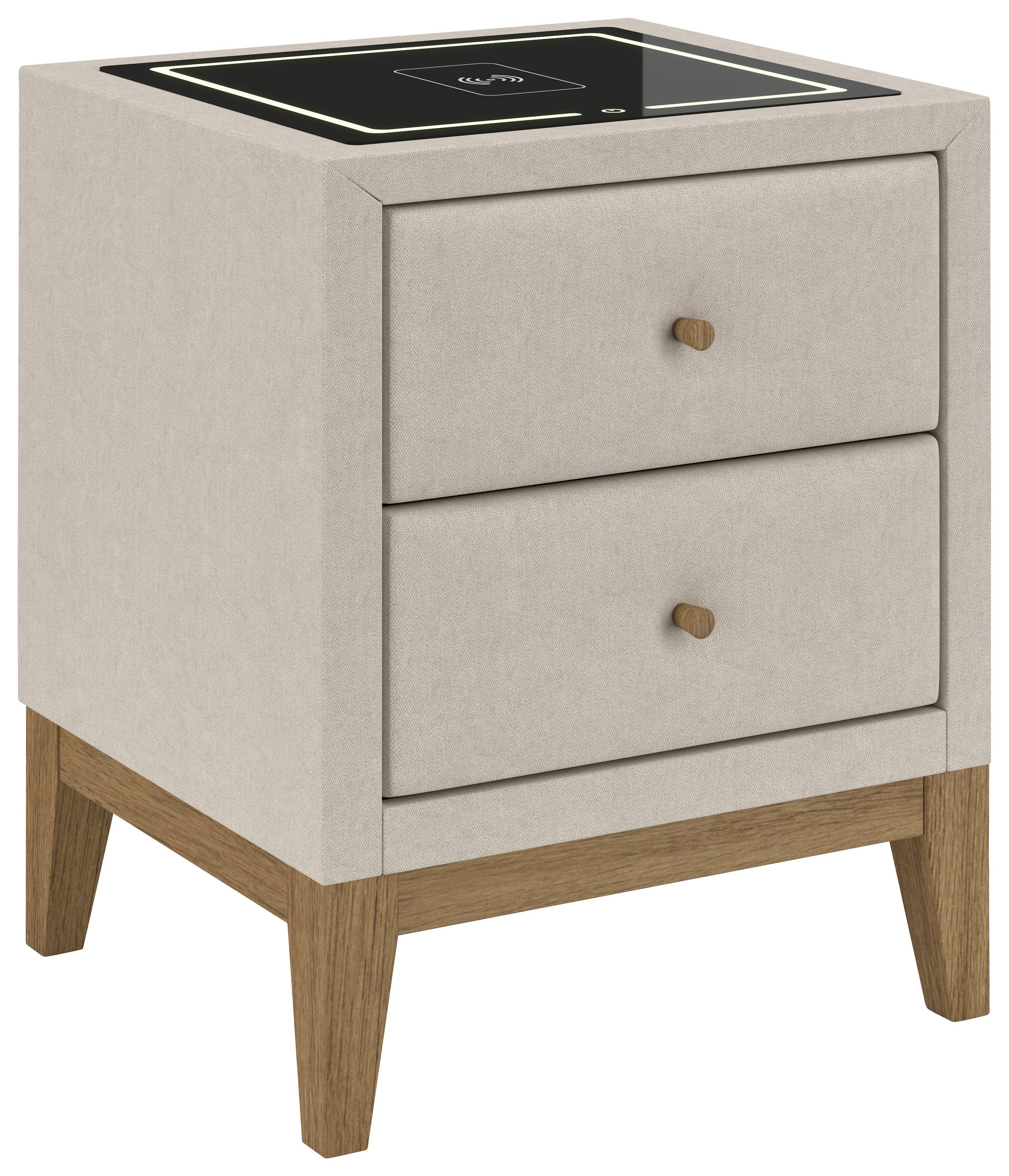 Nachtkästchen Elena Creme - Creme, KONVENTIONELL, Glas/Holz (48/68/45cm) - Sembella