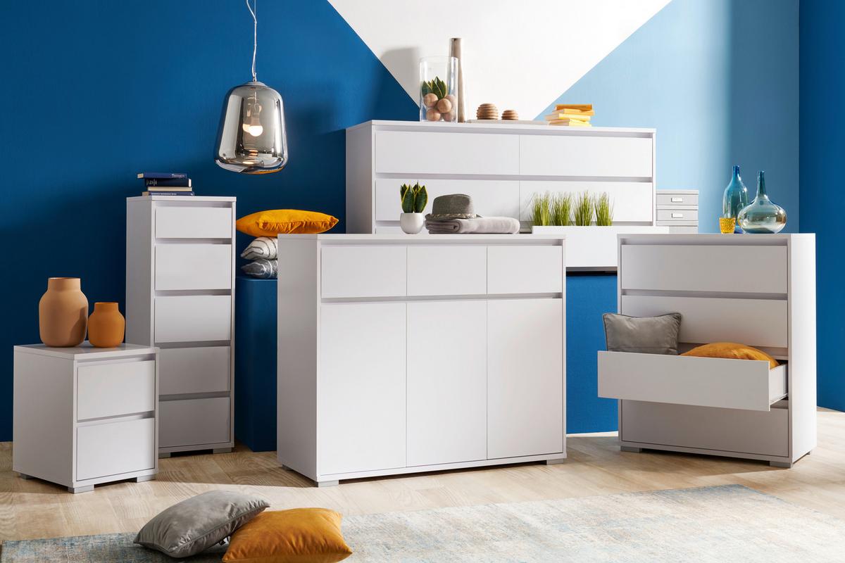KOMODA LINE - kolor srebrny/biały, Design, materiał drewnopochodny/tworzywo sztuczne (80/103/48cm) - Carryhome