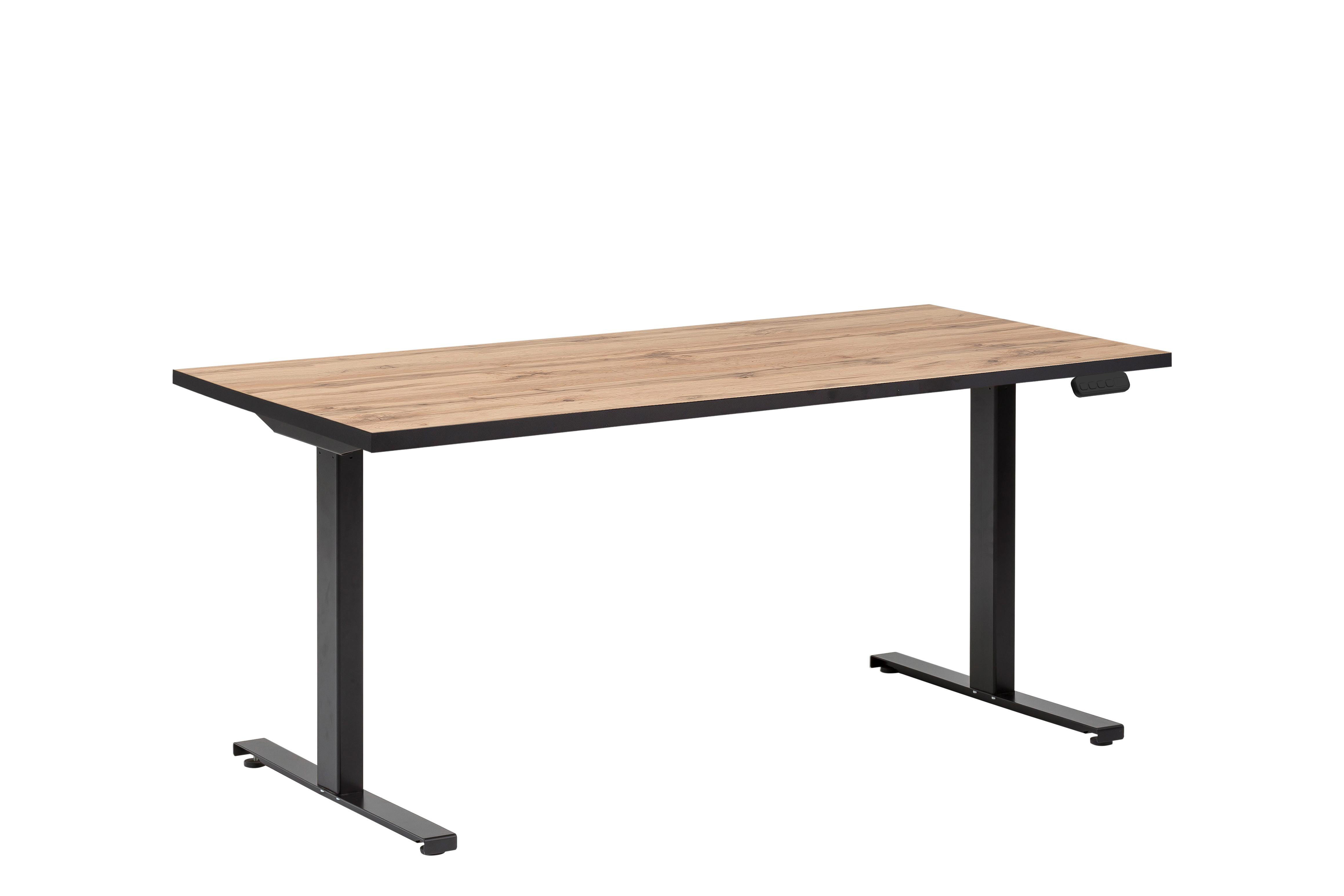 Schreibtisch Serie 2000 Eiche ca. 160x75x73-117,5cm - Eichefarben/Schwarz, KONVENTIONELL, Holzwerkstoff/Metall (160/75/73-117,5cm) - MID.YOU