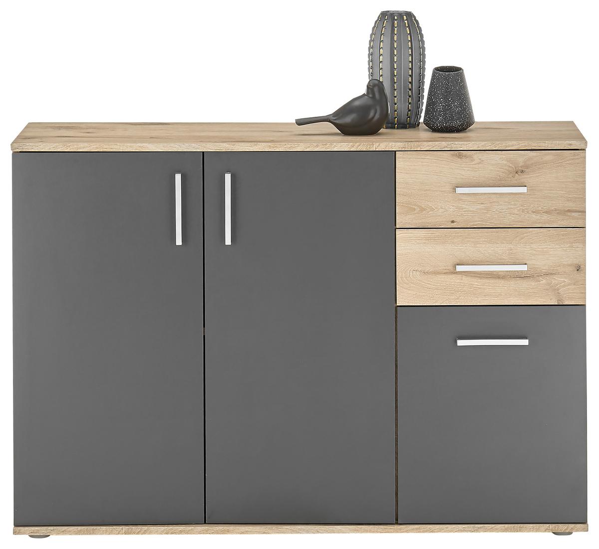 Široka Komoda Bc 1040, Barva Hrasta, Siva - srebrne barve/siva, Design, umetna masa/leseni material (120/84/35cm) - MID.YOU