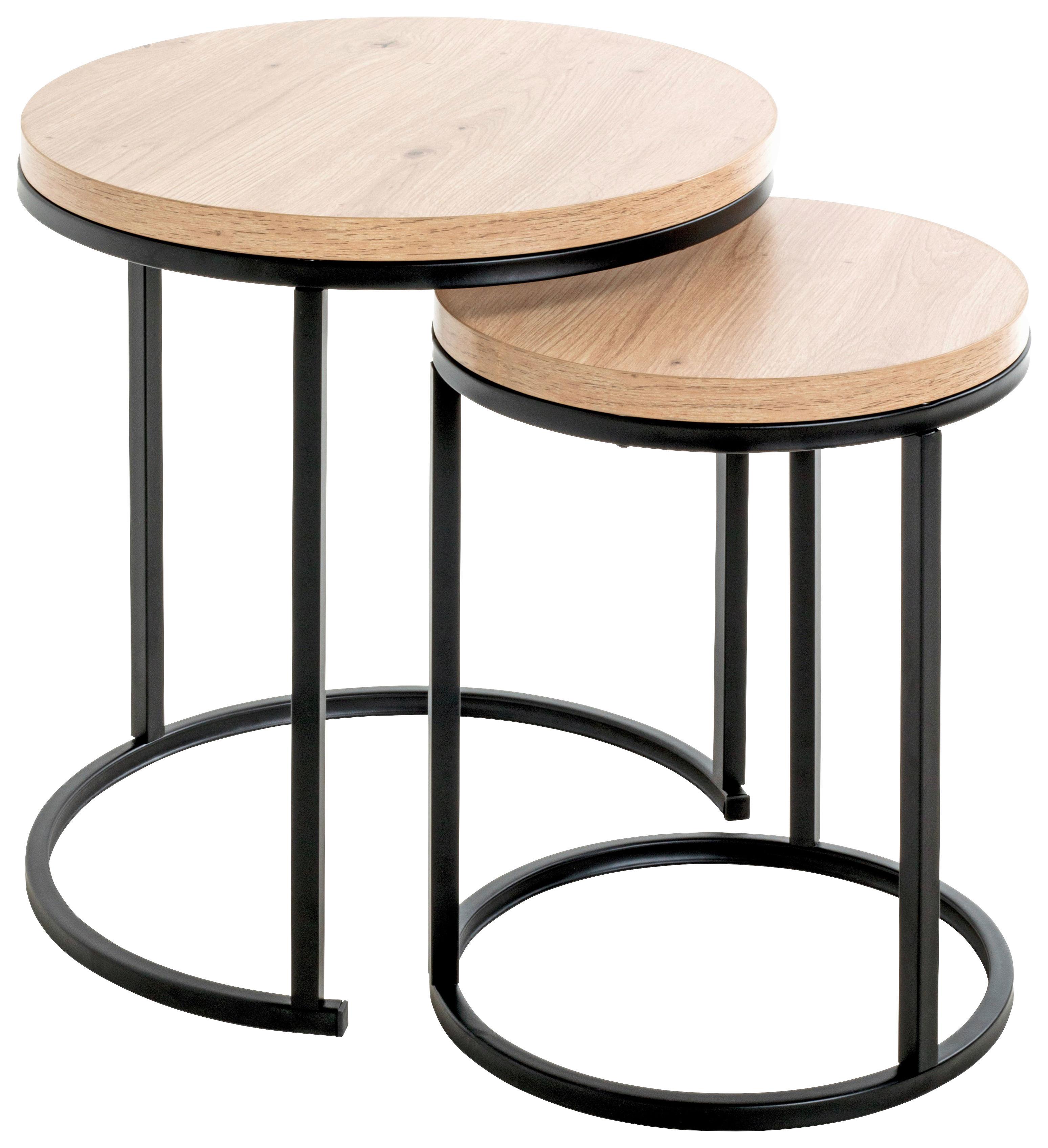 ZESTAW STOLIKÓW BOCZNYCH LEVI - kolor dębowy/czarny, Trend, materiał drewnopochodny/metal (32-45/32-45/43-49cm)