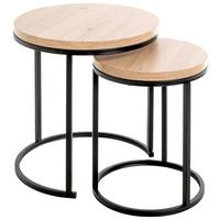 ZESTAW STOLIKÓW BOCZNYCH LEVI - kolor dębowy/czarny, Trend, materiał drewnopochodny/metal (32-45/32-45/43-49cm)