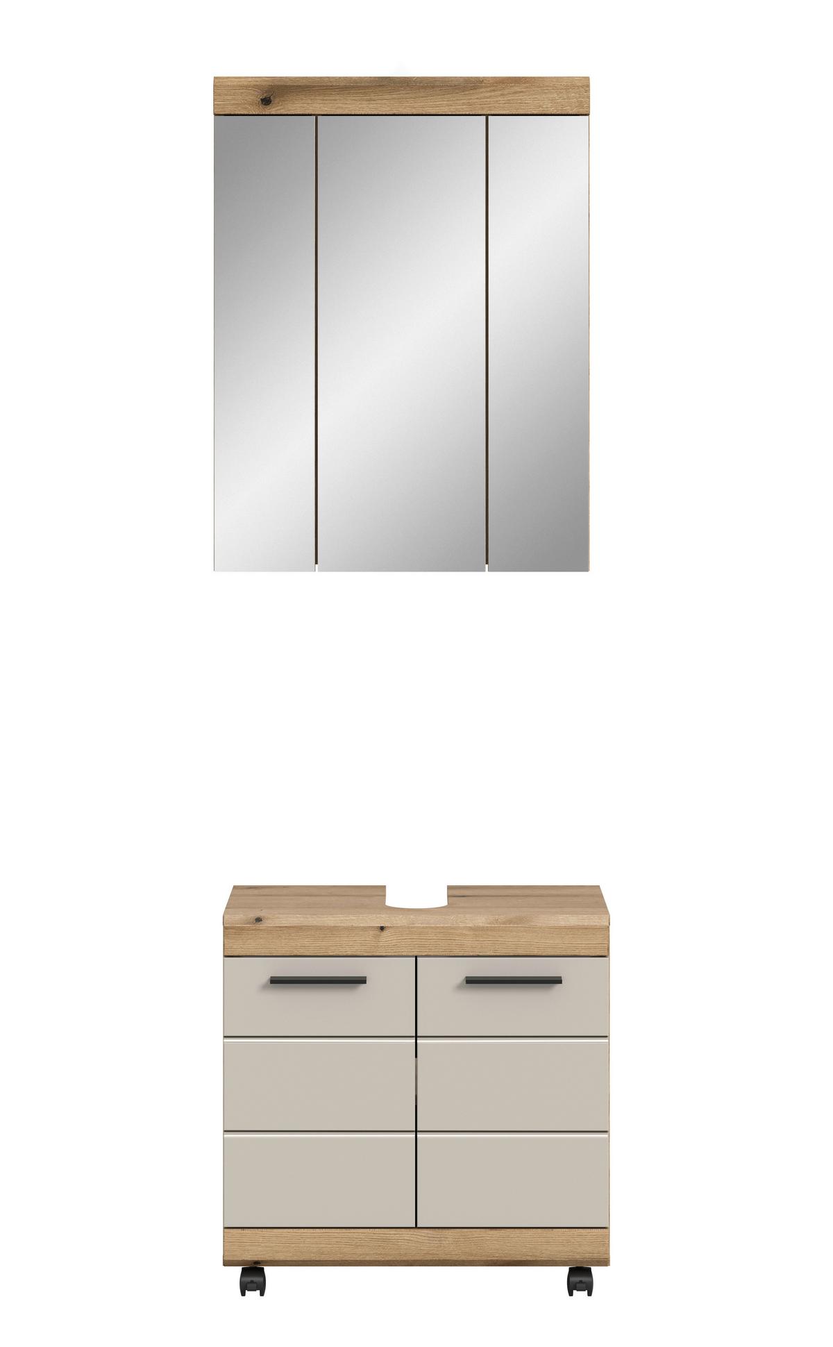 Fürdőszobabútor Scout - kasmírszínű/tölgyfa színű, Trend, műanyag/faalapú anyag (60cm) - MID.YOU