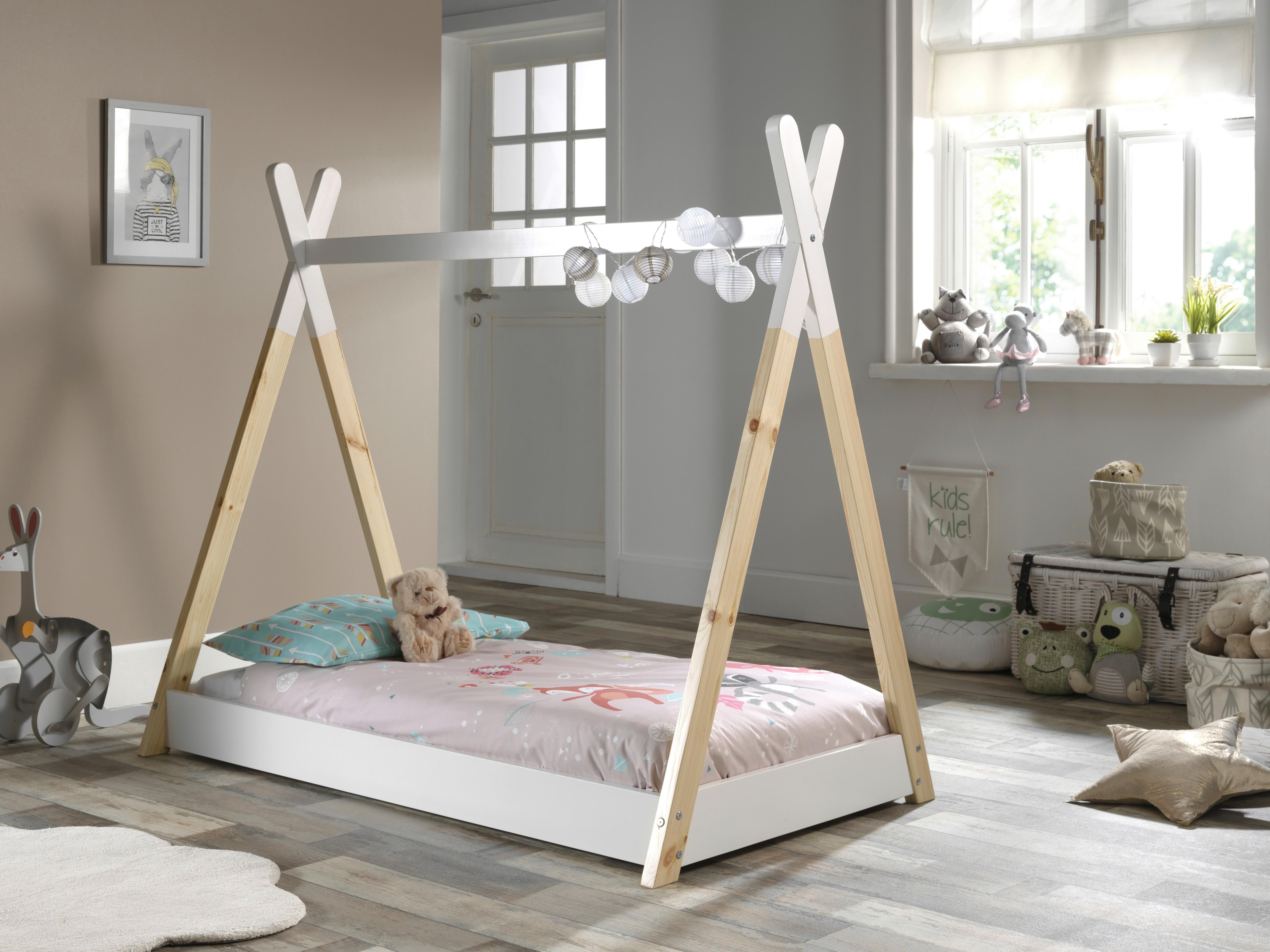 Hausbett TIPI Naturfarben ca. 90x200 cm - Naturfarben/Weiß, Natur, Holz/Textil (90/200cm) - Vipack
