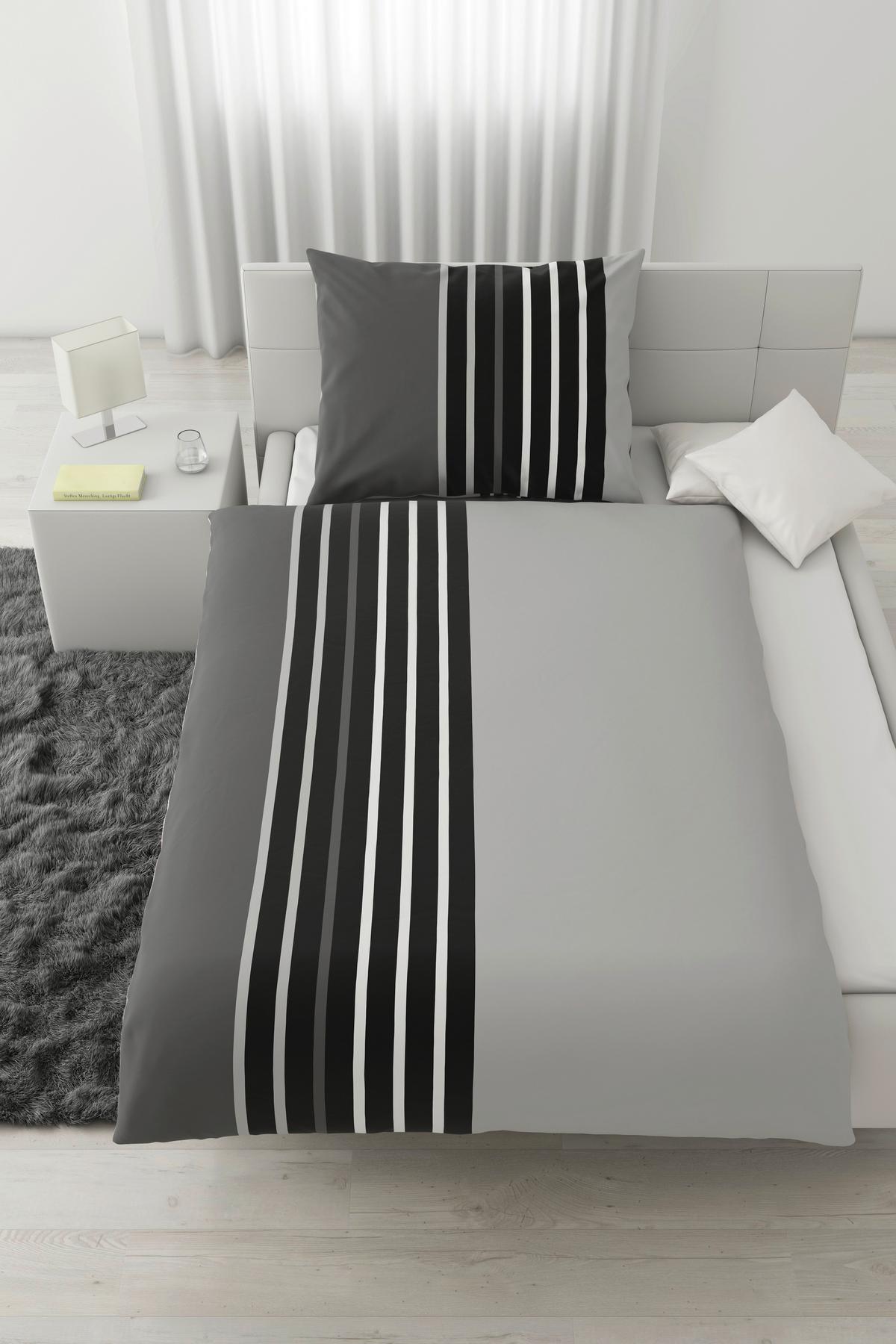 Ágyneműhuzat-garnitúra Anton - fekete/szürke, Konventionell, textil (140/200cm) - Modern Living