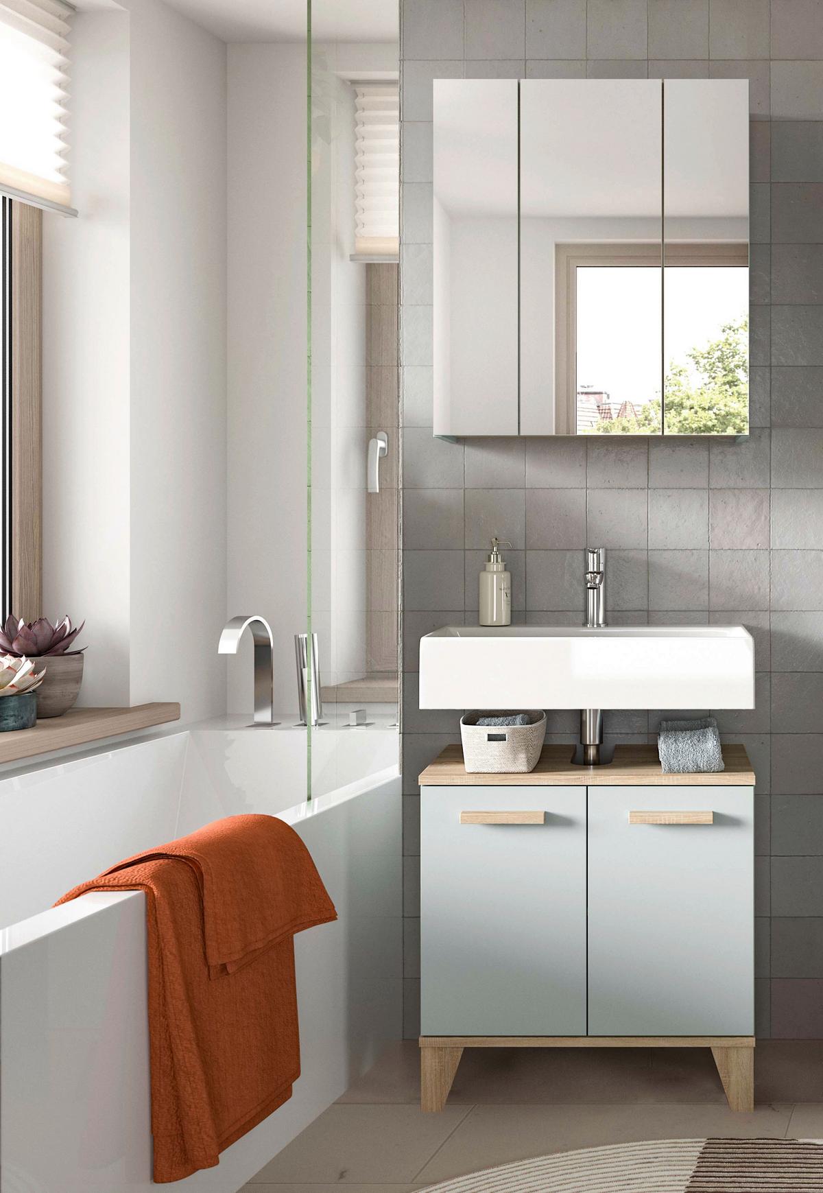 Badezimmer Star 2-tlg. ca. 60 cm Eiche/Graugrün - Graugrün/Eiche San Remo, MODERN, Holzwerkstoff/Kunststoff (60cm) - MID.YOU