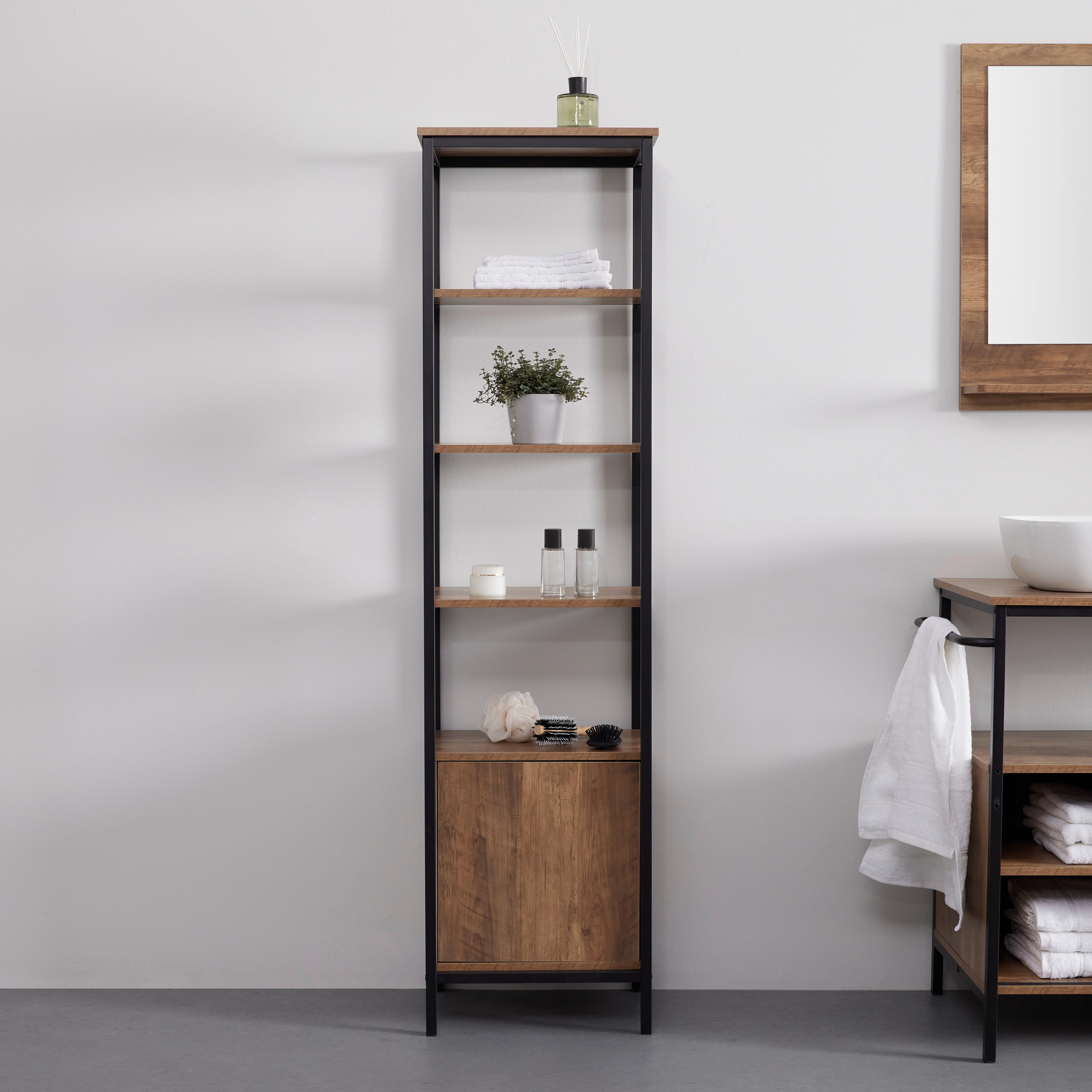 Hochschrank Dell Braun/Schwarz ca. 45x172x34 cm - Schwarz/Naturfarben, MODERN, Holzwerkstoff/Metall (45/172/34cm) - Bessagi Home