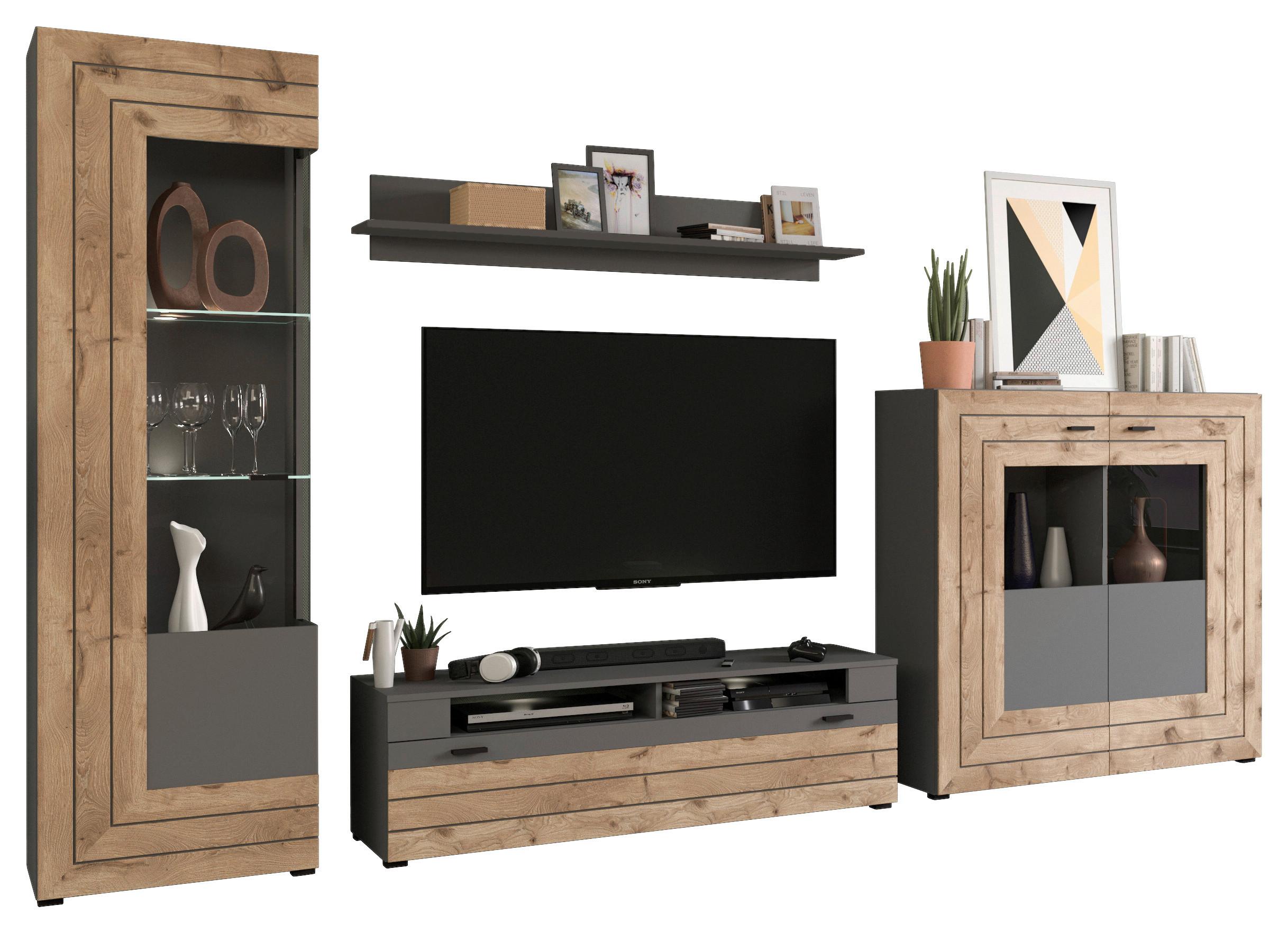 Dnevni Regal Freno, Barva Hrasta, Siva - Konvencionalno, kovina/umetna masa (350/195/40cm) - MID.YOU