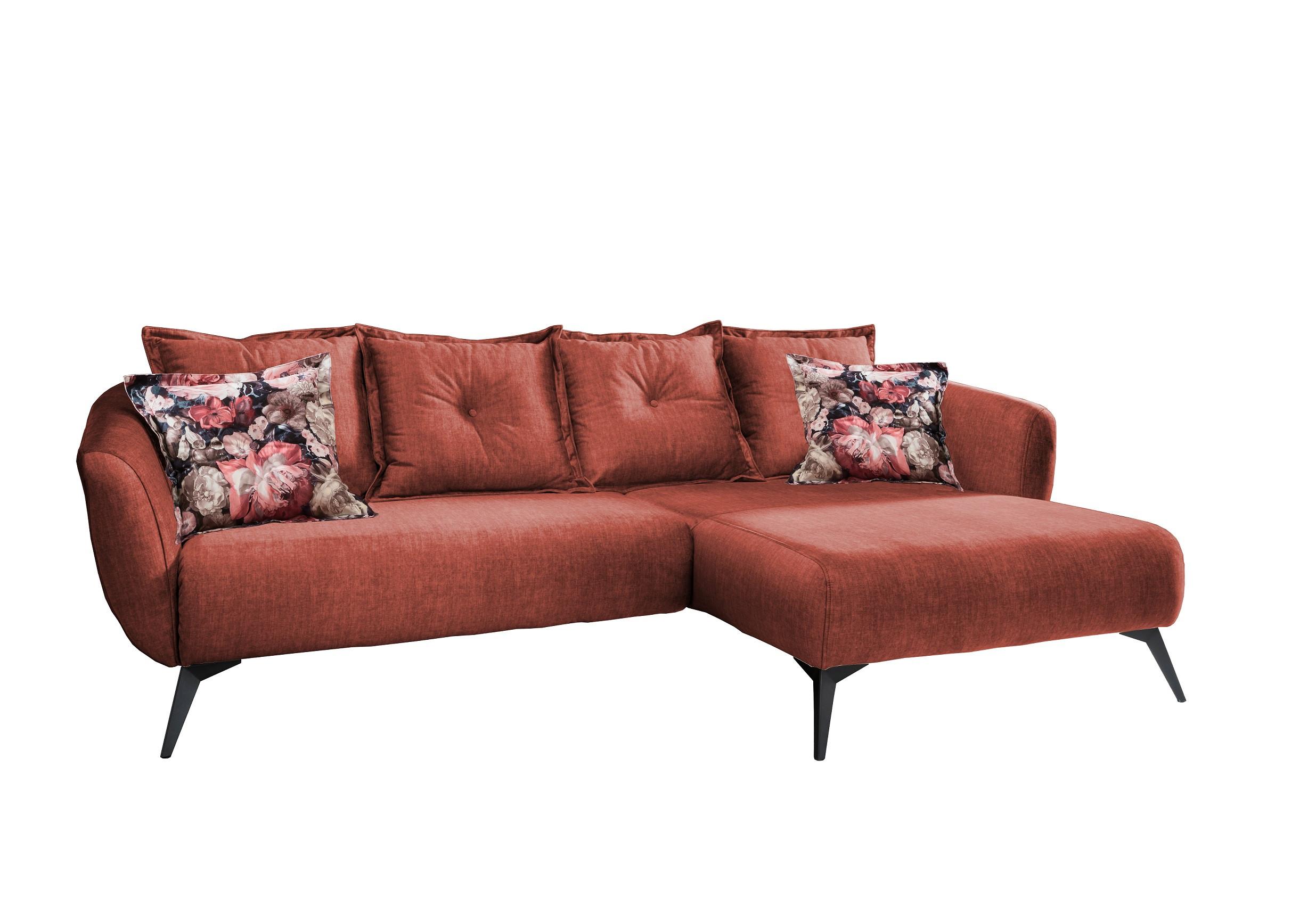 Wohnlandschaft Baggio Koralle Velours - Koralle/Multicolor, MODERN, Holz/Textil (277/162cm) - Livetastic