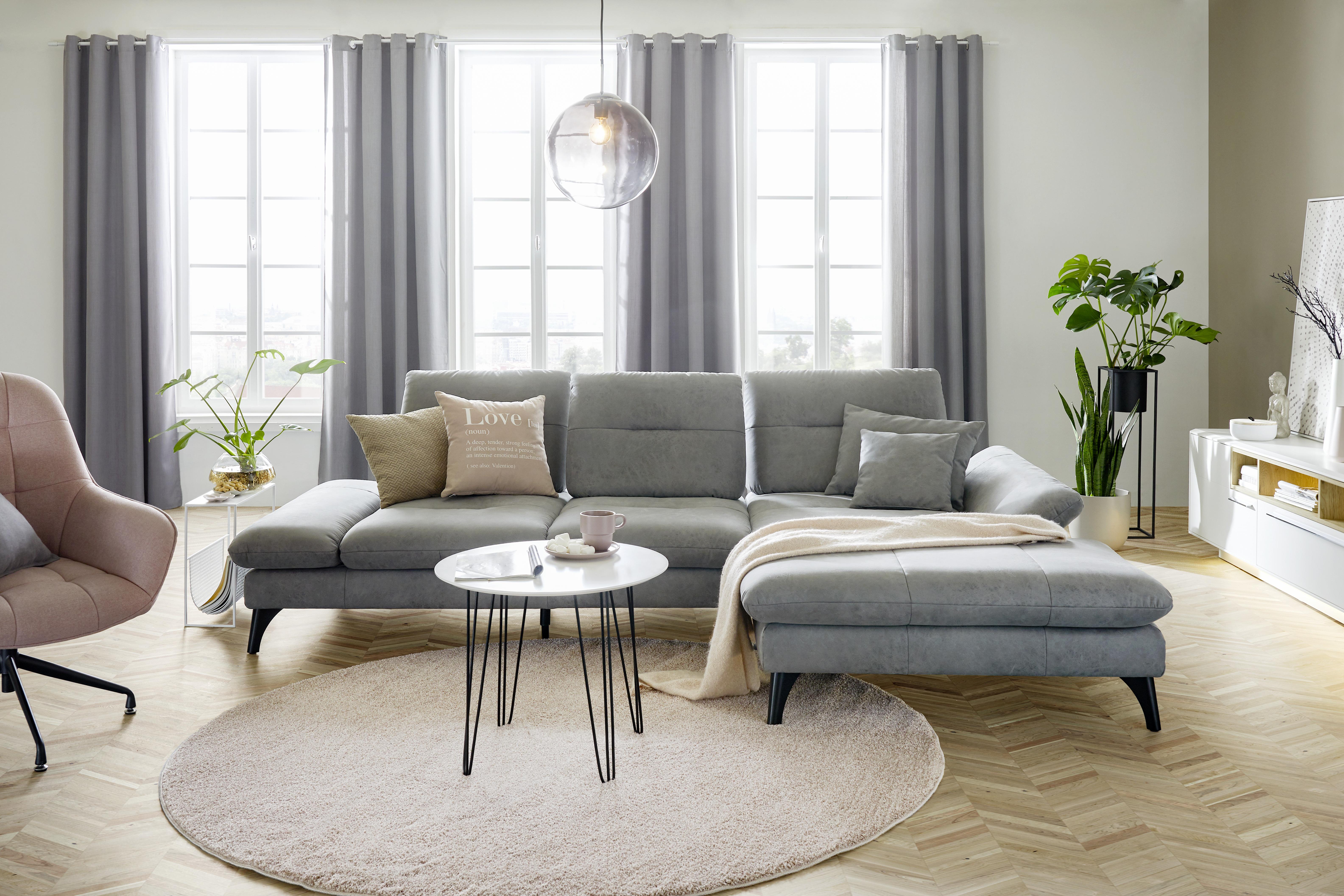 Ecksofa in Grau - Schwarz/Grau, Modern, Holzwerkstoff (284/90/176cm) - Premium Living