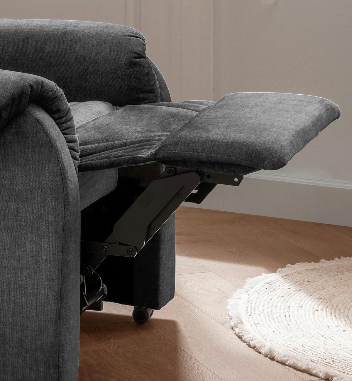 Fernsehsessel Nino Dunkelgrau Velours - Dunkelgrau/Schwarz, Design, Kunststoff/Textil (76/106/94cm) - Livetastic