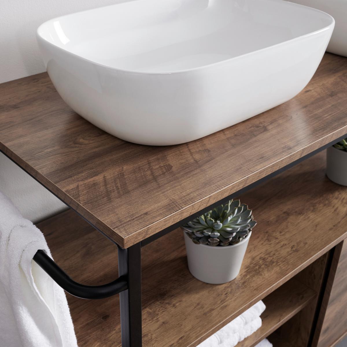 Badezimmer Dell Braun mit 2 Waschbecken - Schwarz/Naturfarben, MODERN, Keramik/Holzwerkstoff (120/85/50cm) - Bessagi Home
