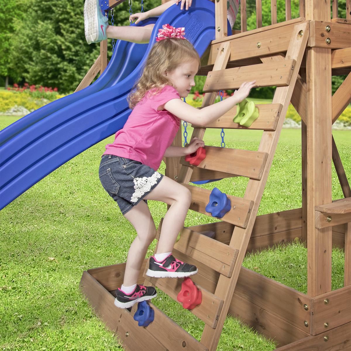 Spielturm Northbrook aus Zeder Massiv - Blau/Rot, Basics, Holz (429,3/299,7/136,9cm) - Ambia Garden