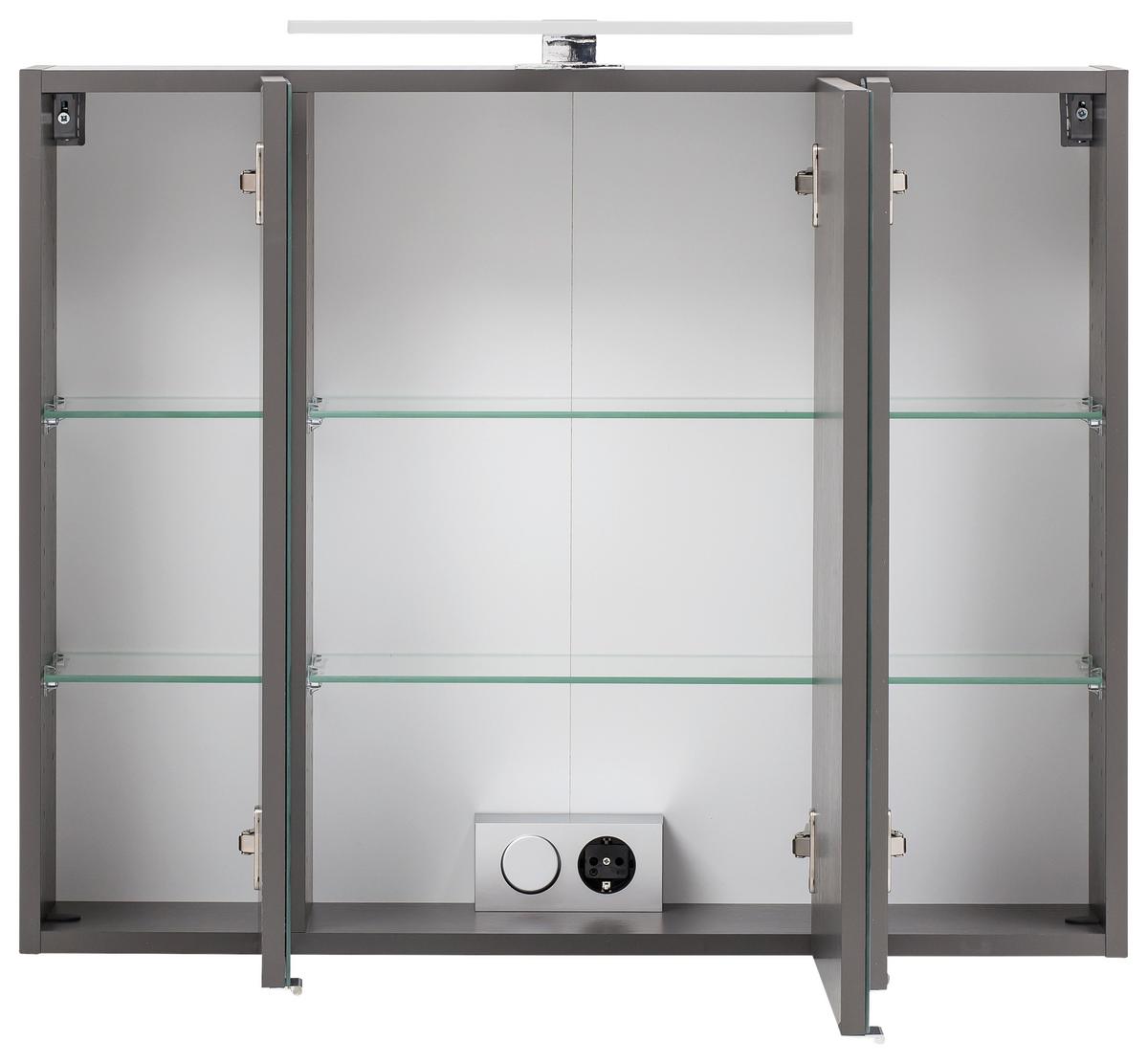 Spiegelschrank Kopenhagen mit LED 3-türig ca.80x64cm Graphit - Chromfarben/Graphitfarben, KONVENTIONELL, Glas/Holzwerkstoff (80/64/20cm) - Held