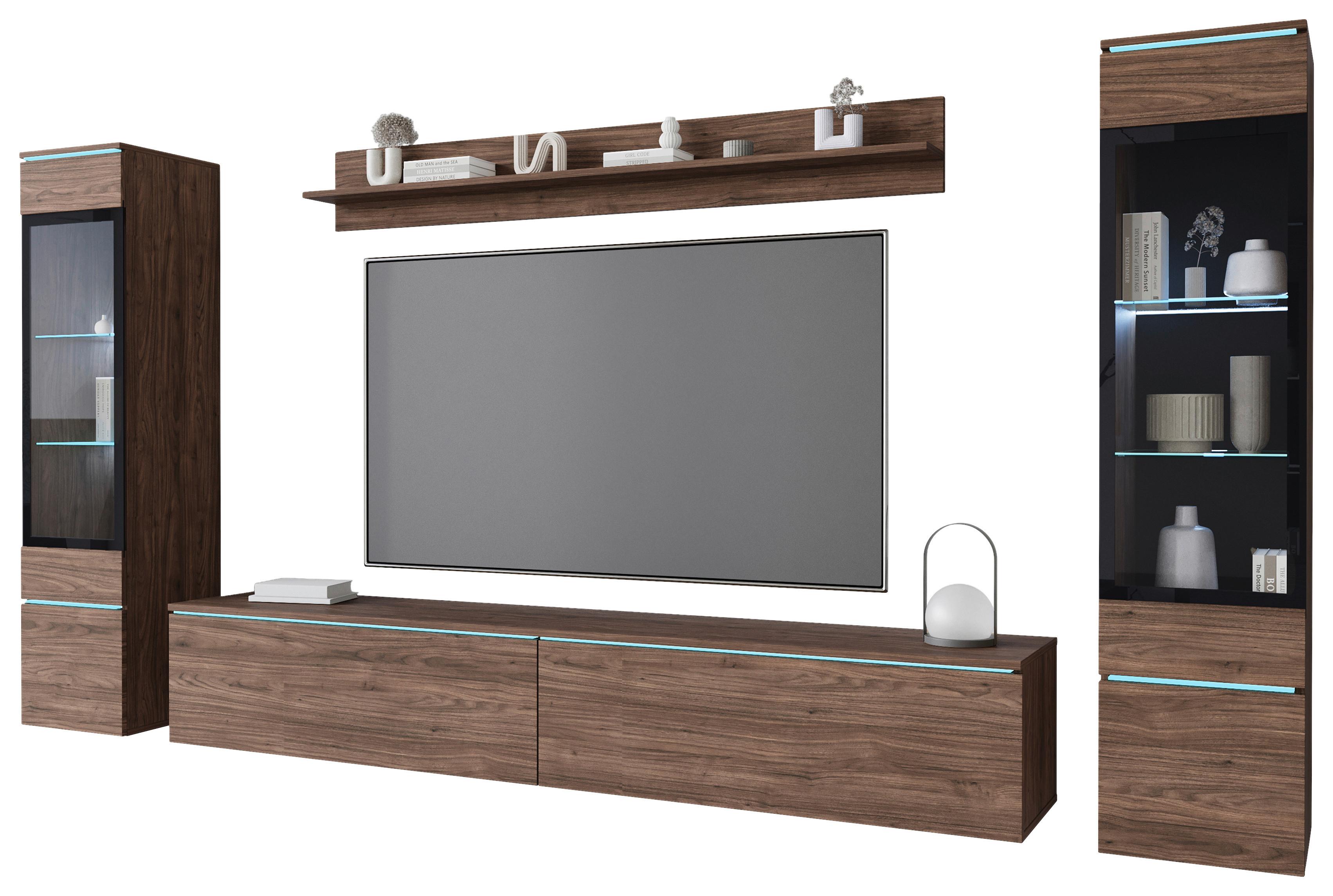 Regal Za Dnevni Boravak Vera Ii - siva/boje oraha, Lifestyle, staklo/drvni materijal (240/130/33cm) - P & B