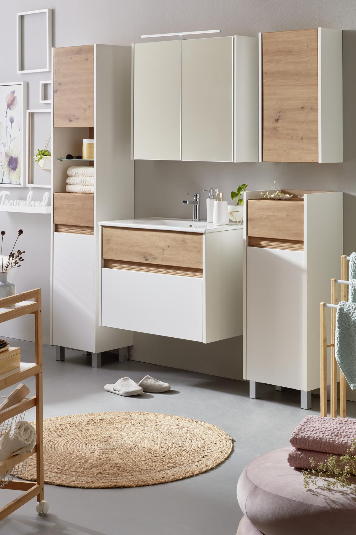Spodnja Omarica Como -Exklusiv-, Bela, Hrast - barve hrasta/bela, Moderno, umetna masa/leseni material (40/105/33cm) - Premium Living