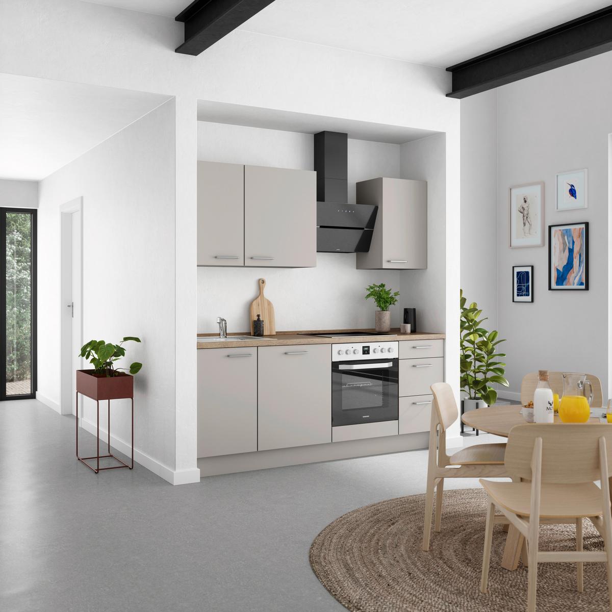 Küchenblock Touch High m. Geräten Grau - Eiche dunkel/Edelstahlfarben, MODERN, Holzwerkstoff/Metall (210cm) - Nobilia