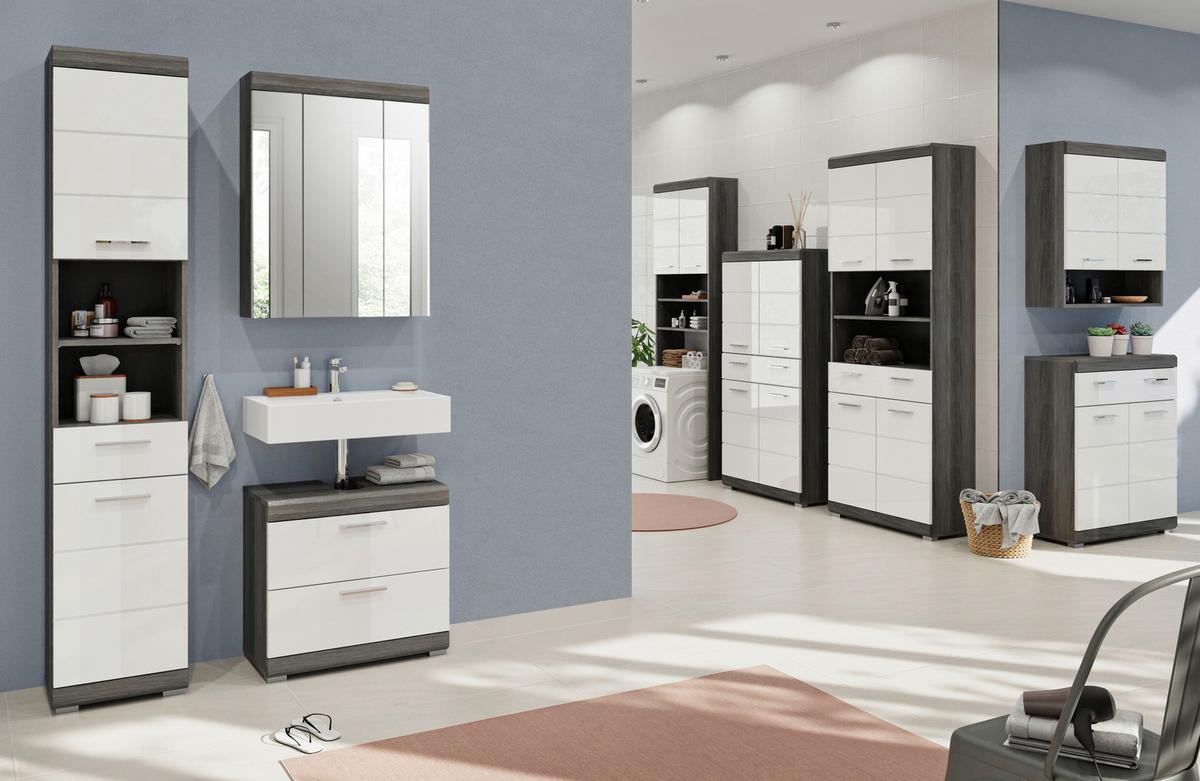 Badezimmer Scout 3-tlg. ca. 97 cm Anthrazit/Weiß - Weiß Hochglanz/Grau, MODERN, Holzwerkstoff/Kunststoff (97cm) - MID.YOU