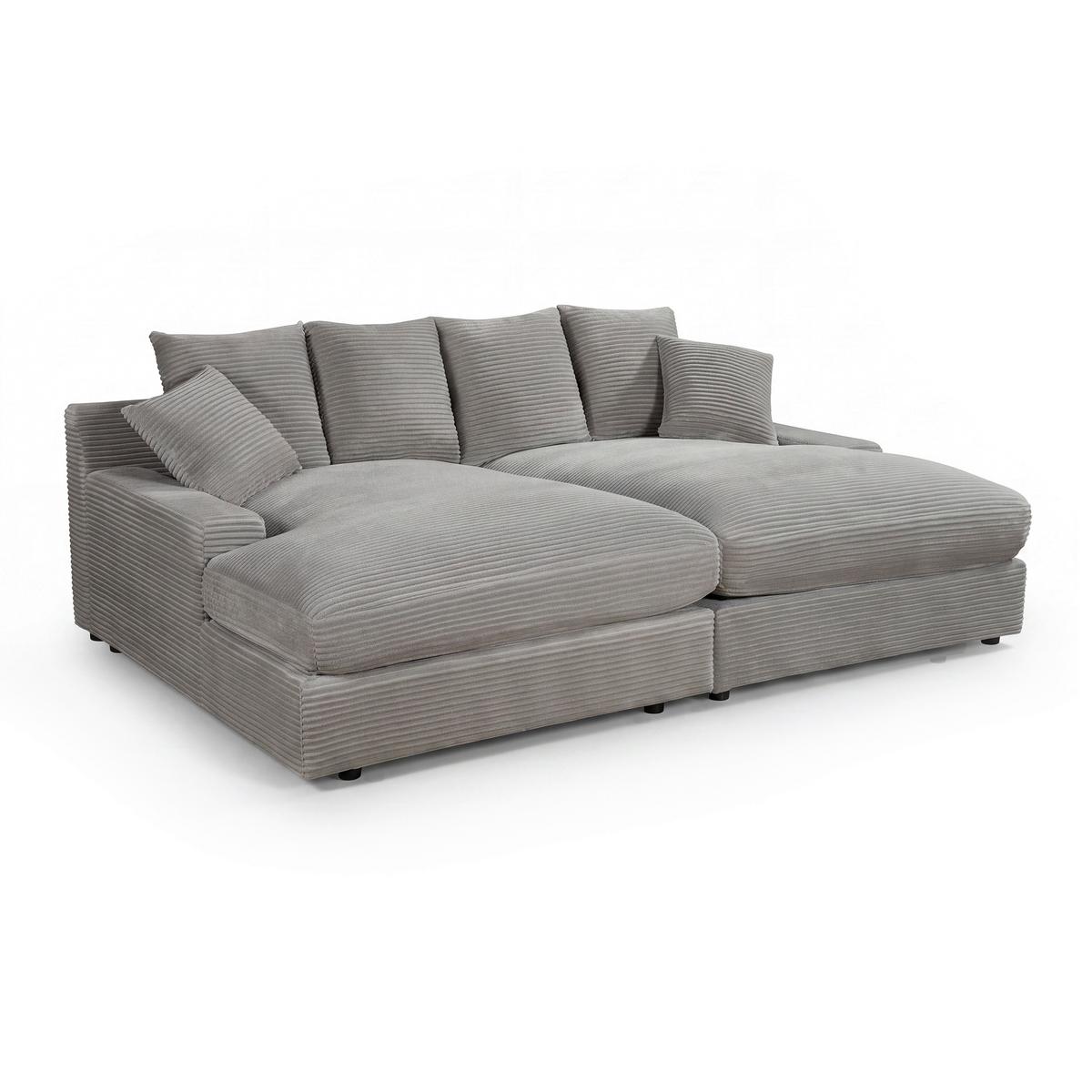 Big Sofa Loveseat Eleonora Hellgrau Cord - Hellgrau/Schwarz, MODERN, Holz/Kunststoff (250/97/168cm) - Bessagi Home