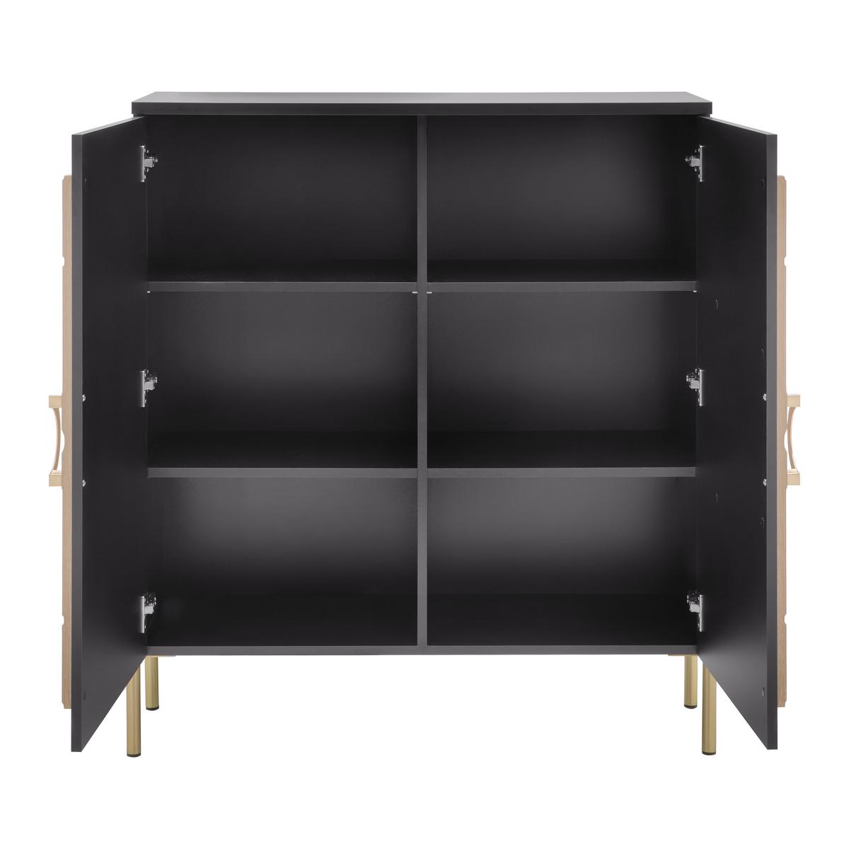 Highboard Hong Kong Schwarz/Eichefarben - Eichefarben/Goldfarben, LIFESTYLE, Holzwerkstoff/Metall (100/113/37,5cm) - Mömax